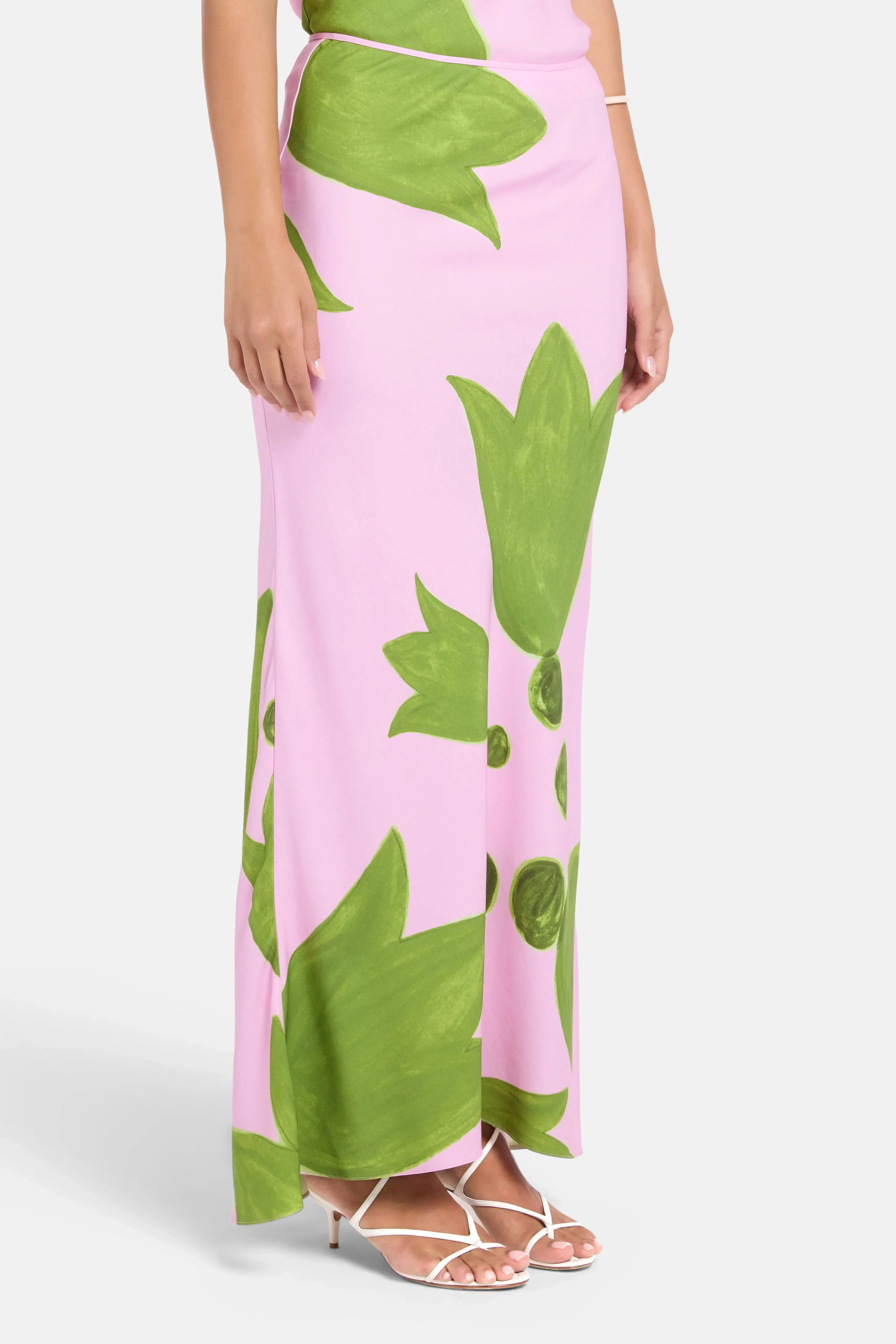 Themis Z Eudora Baias Cut Maxi Skirt in Green and Pink