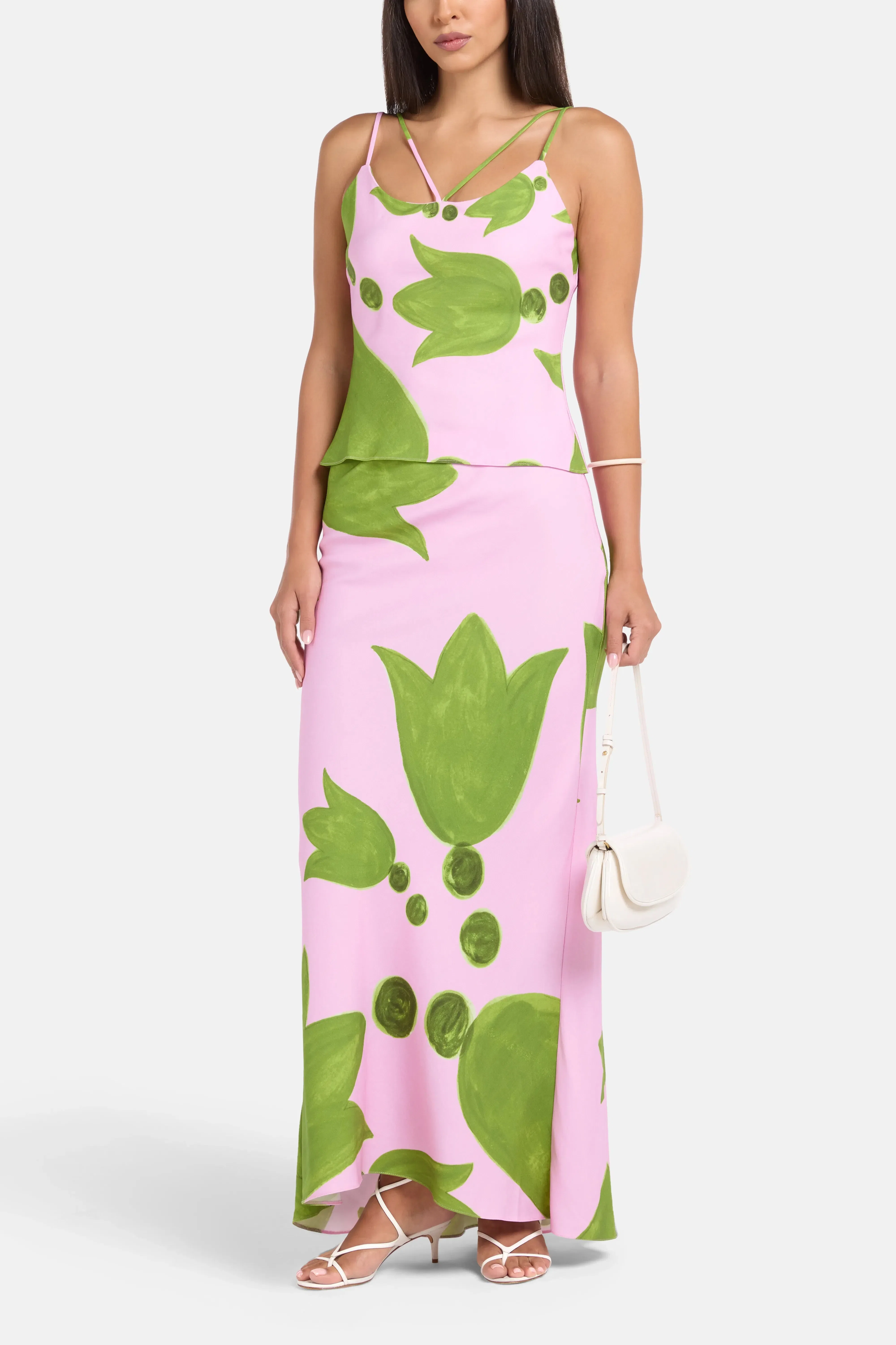 Themis Z Eudora Baias Cut Maxi Skirt in Green and Pink