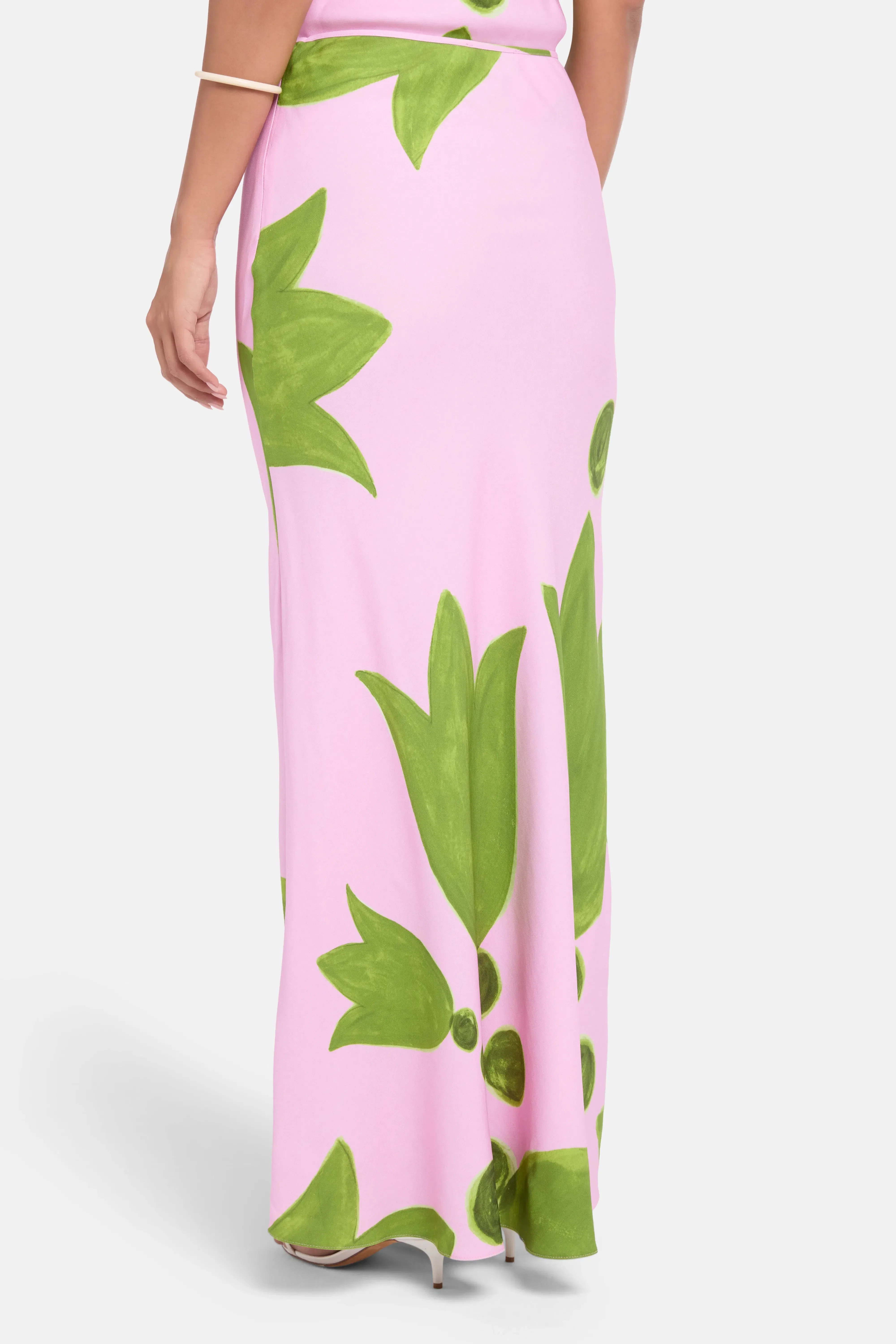 Themis Z Eudora Baias Cut Maxi Skirt in Green and Pink