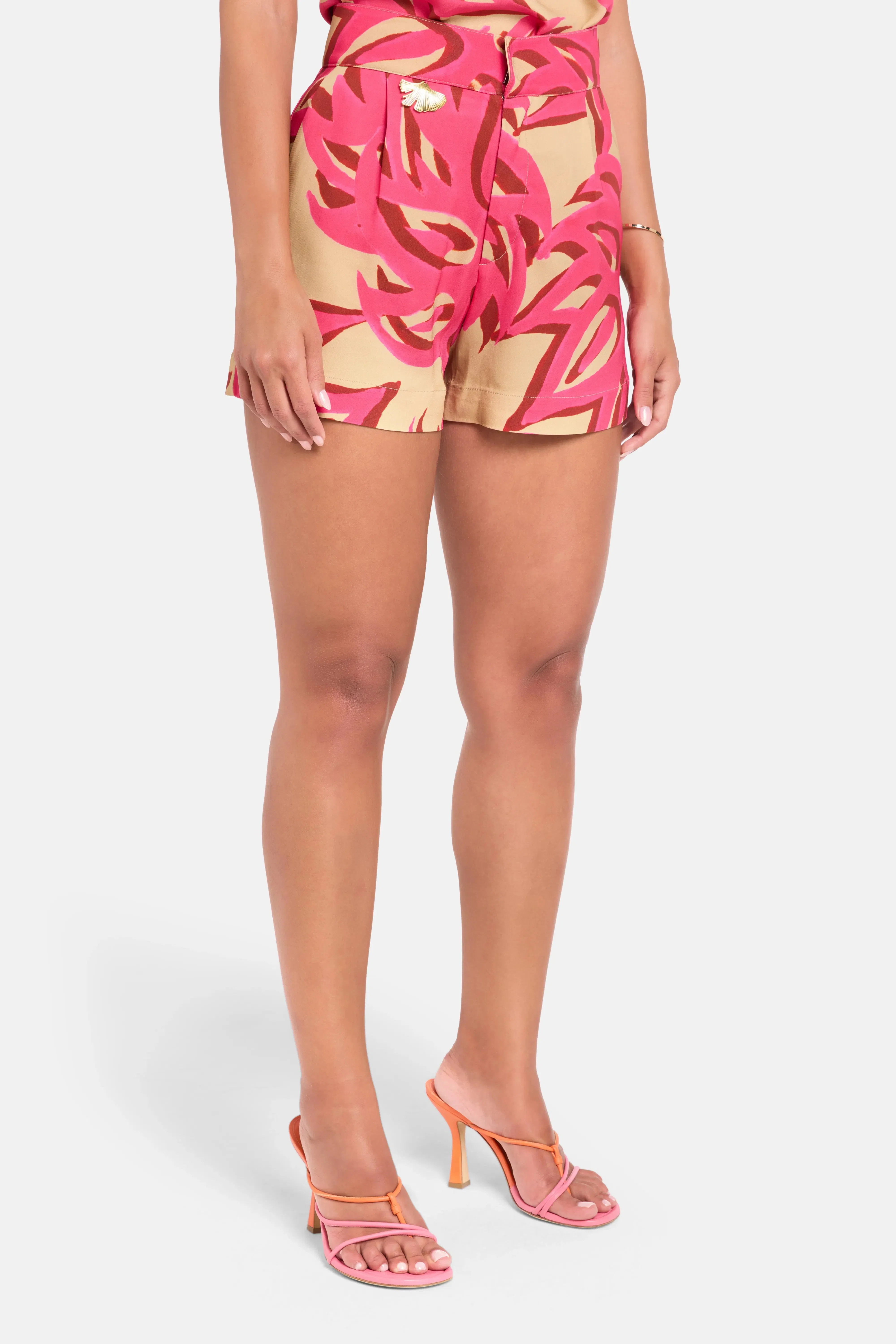 Themis Z Ismene Sabra Patterned Silk Shorts in Pink