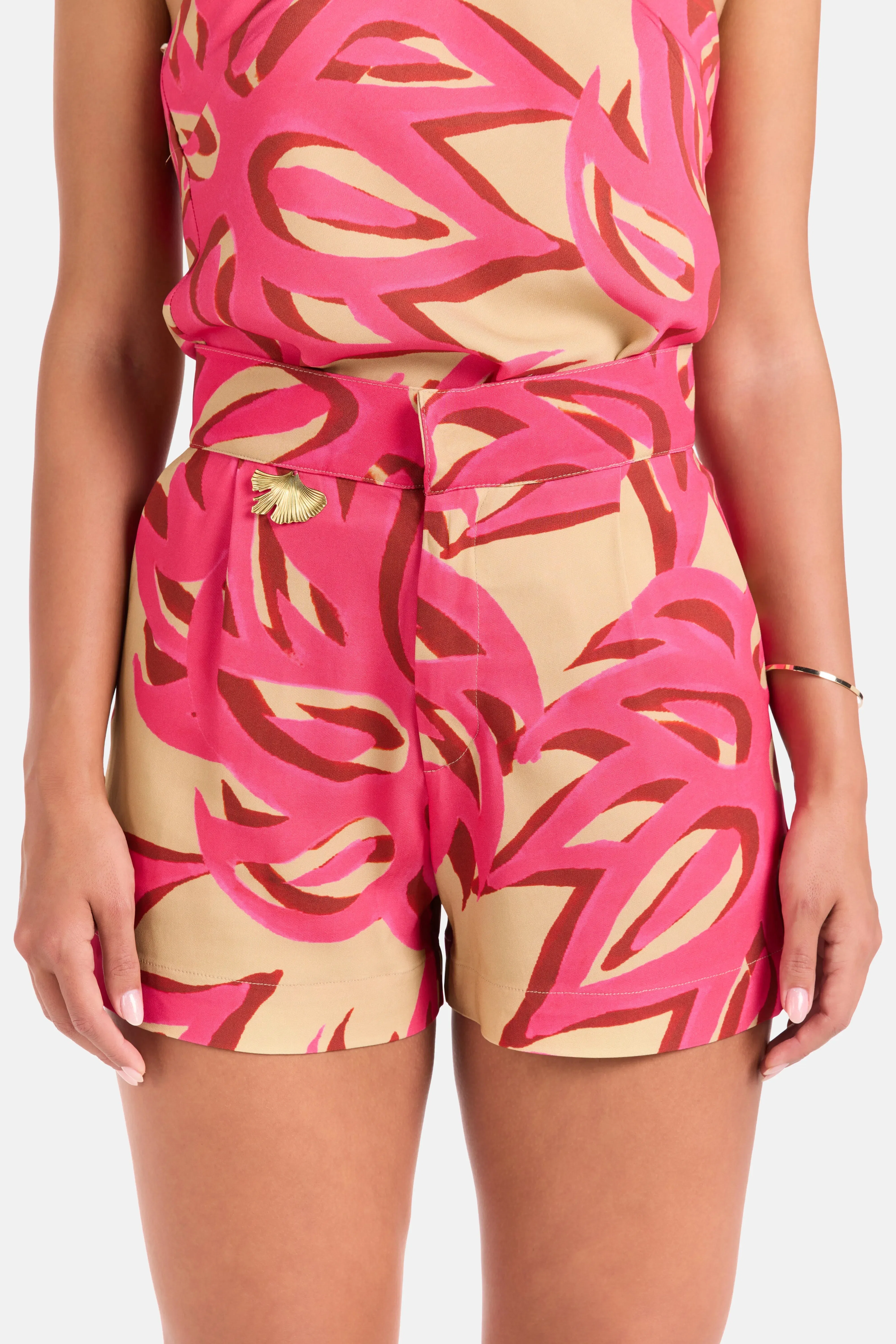 Themis Z Ismene Sabra Patterned Silk Shorts in Pink