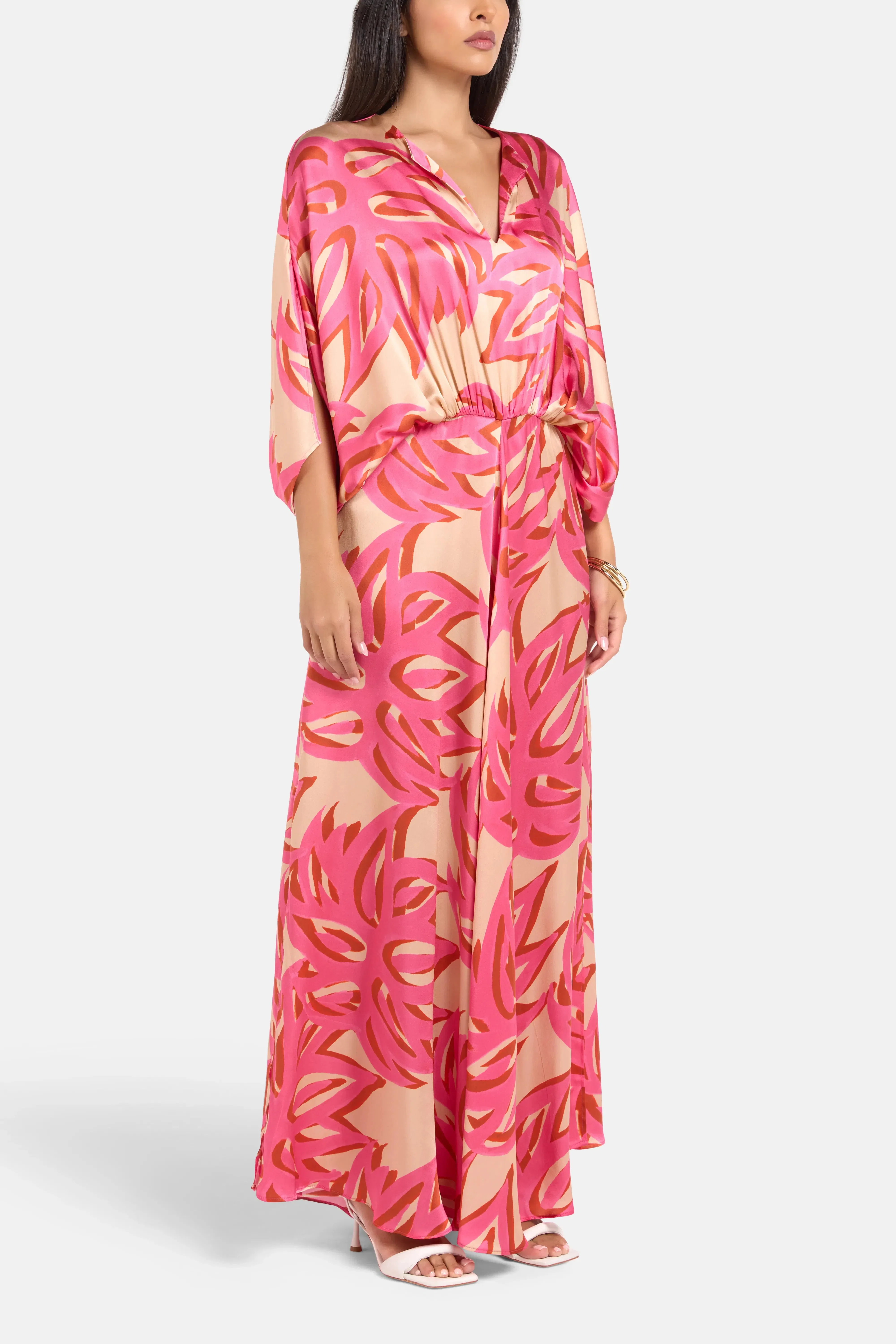Themis Z Ismene Puff Sleeves Silk Maxi Dress in Pink