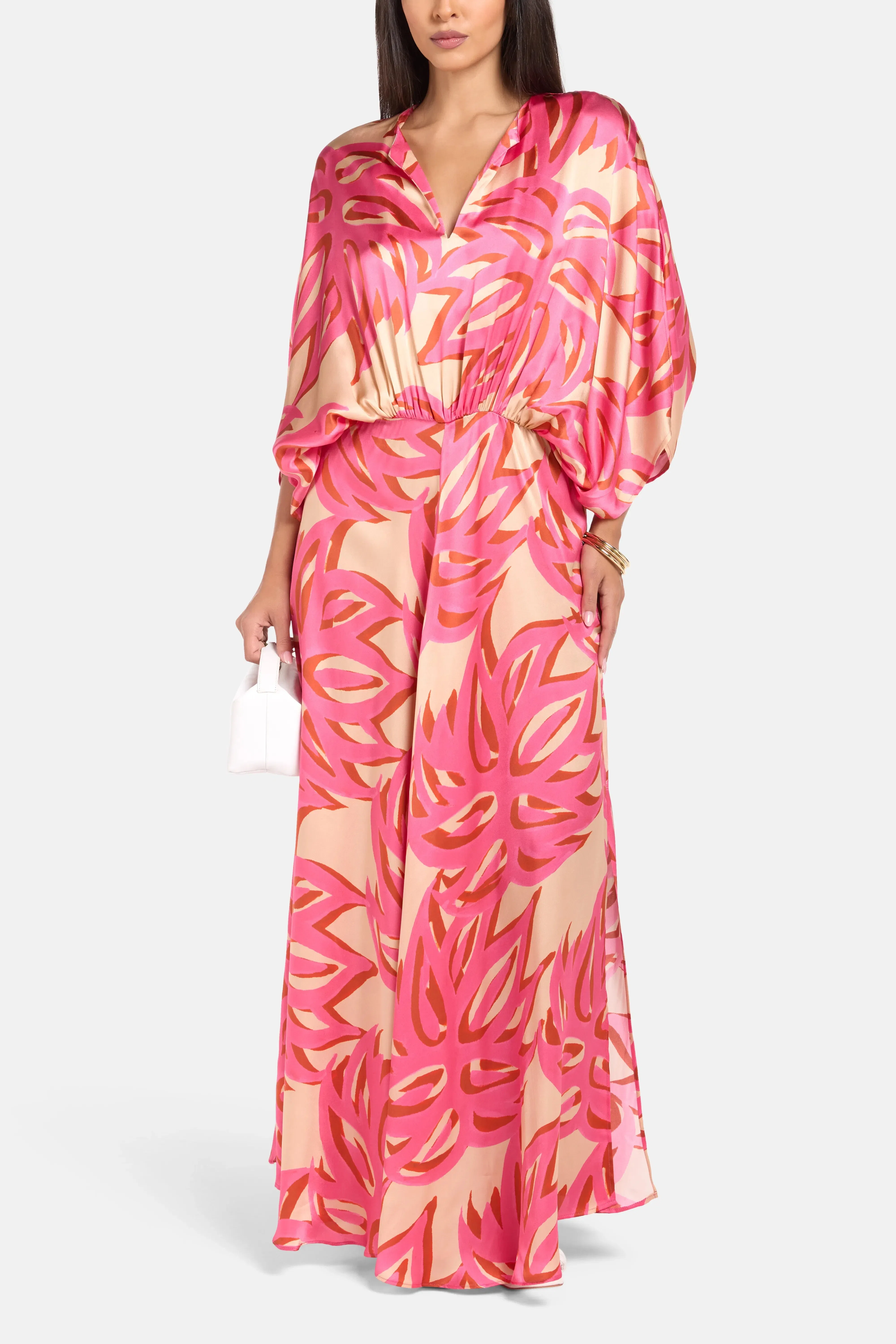 Themis Z Ismene Puff Sleeves Silk Maxi Dress in Pink