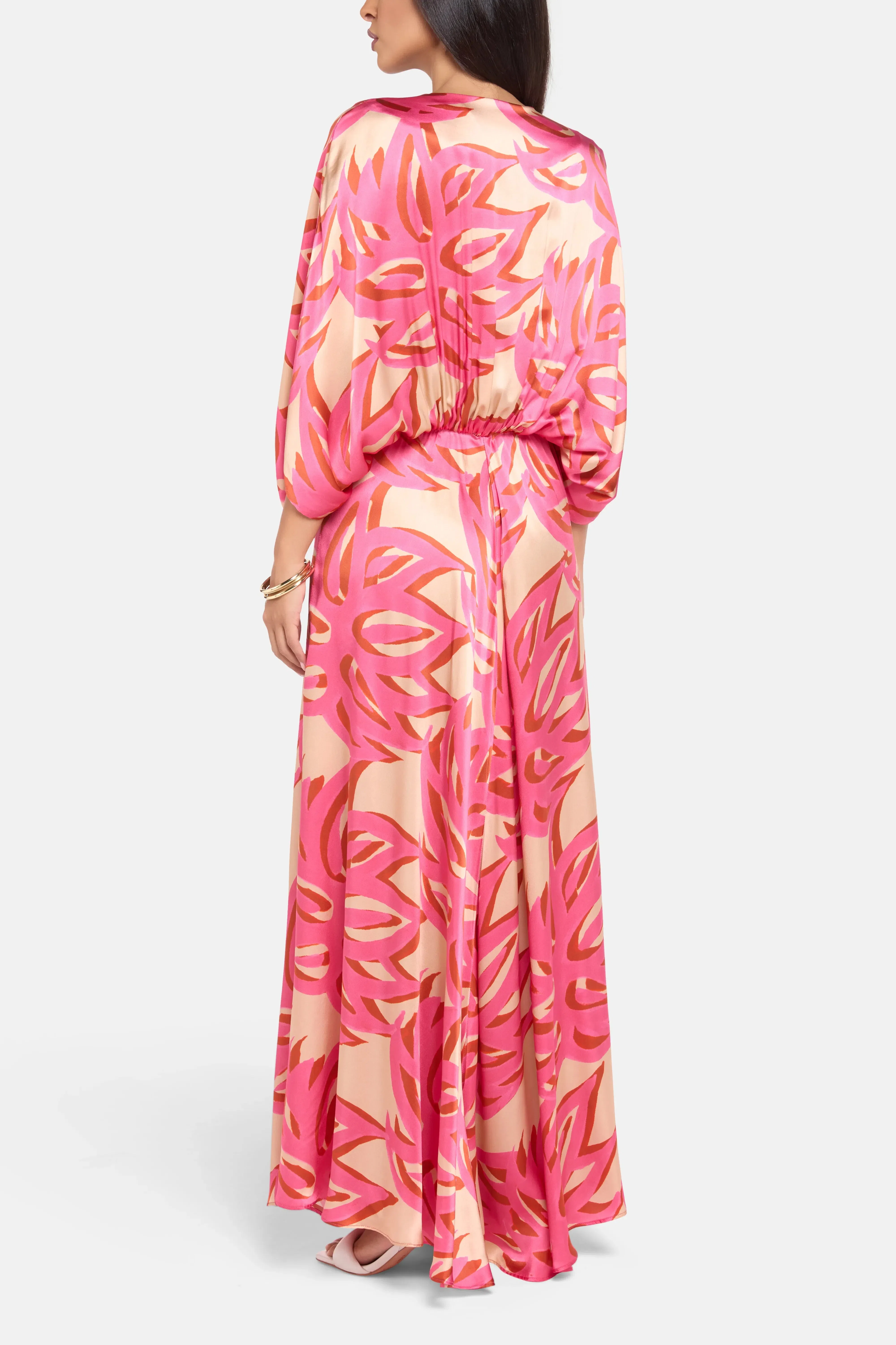 Themis Z Ismene Puff Sleeves Silk Maxi Dress in Pink