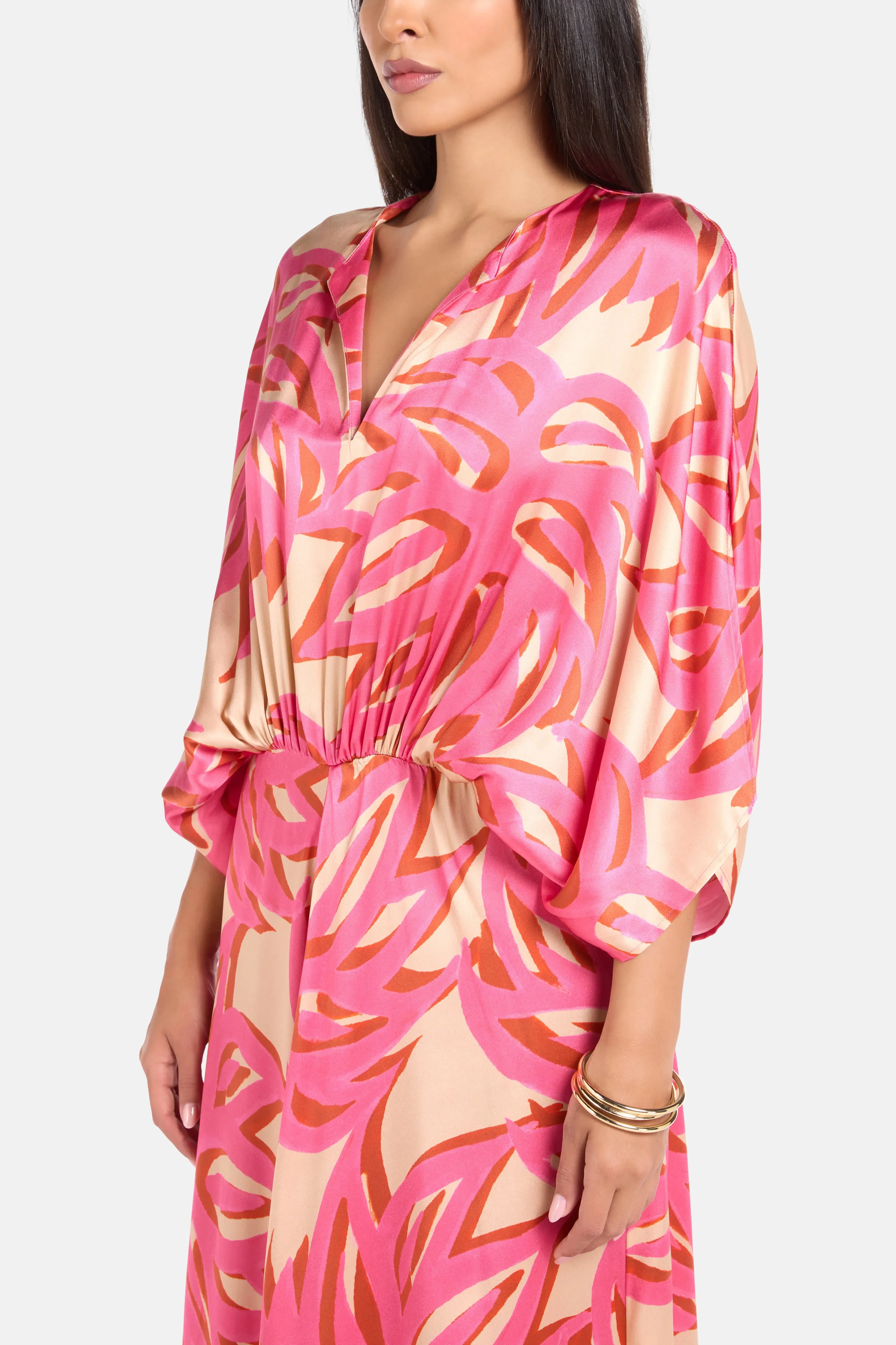 Themis Z Ismene Puff Sleeves Silk Maxi Dress in Pink