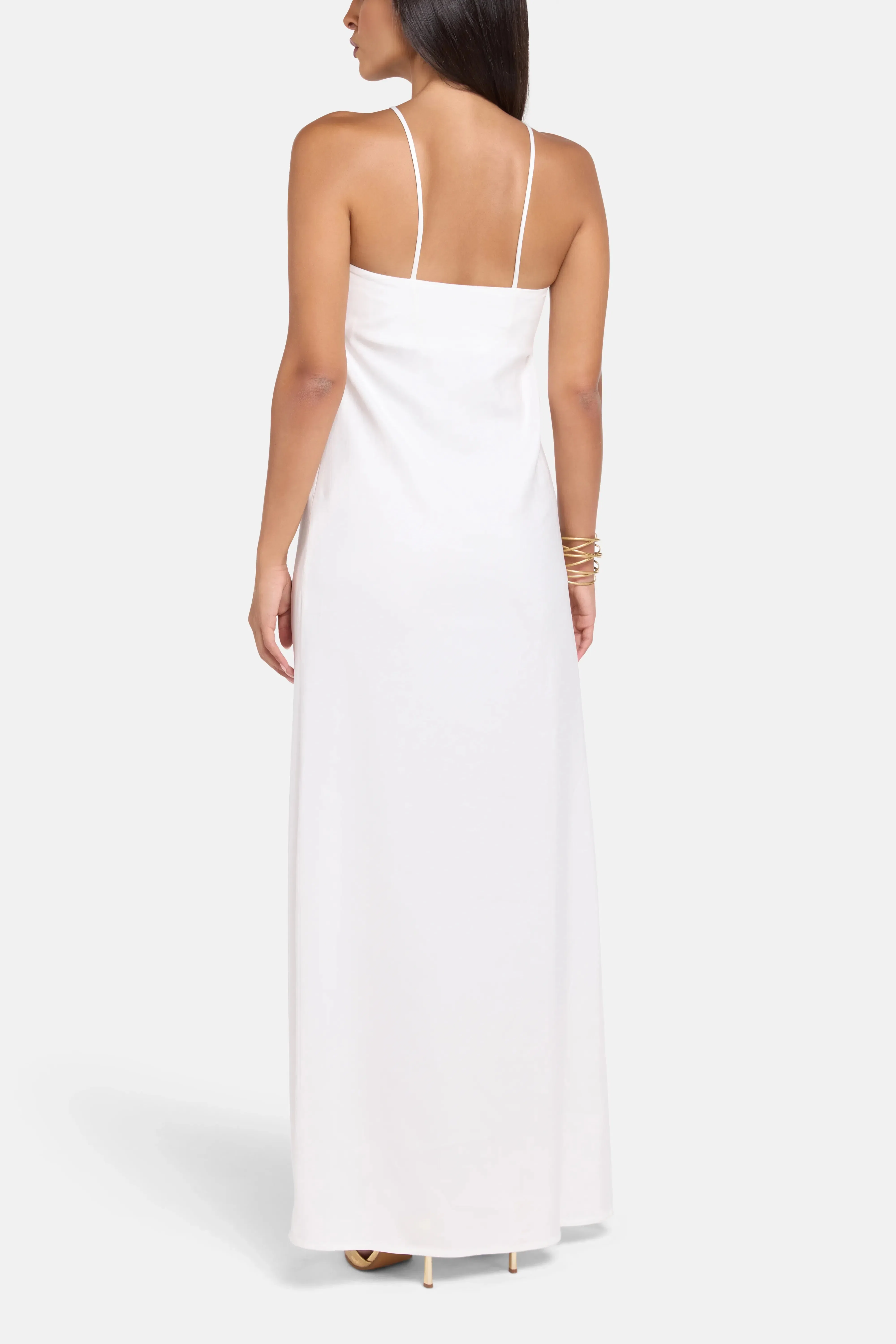 Themis Z Galatea Sleeveless Maxi Dress in White and Gold