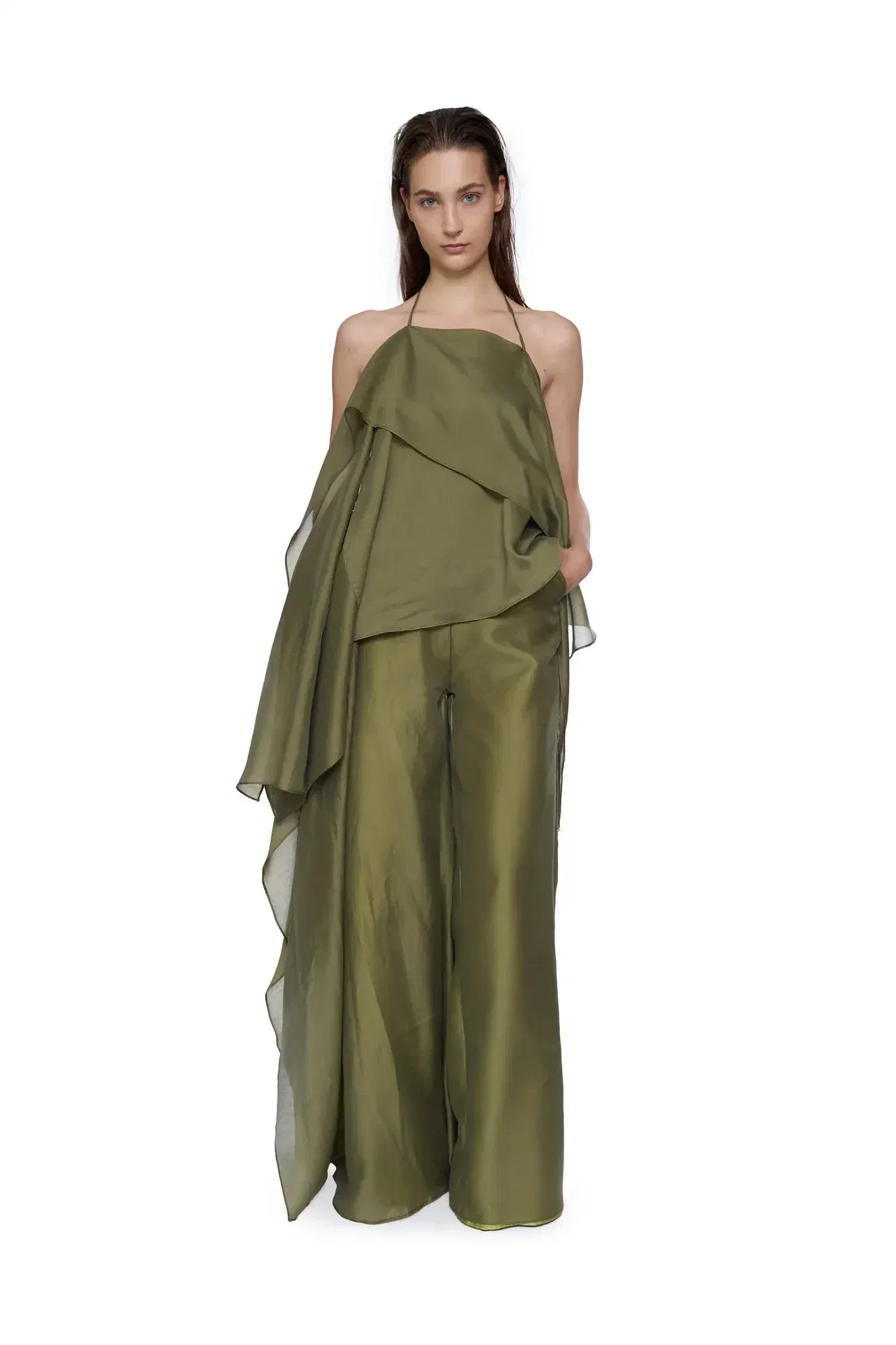 Marques'Almeida Double Layered Boyfriend Style Trousers in Green