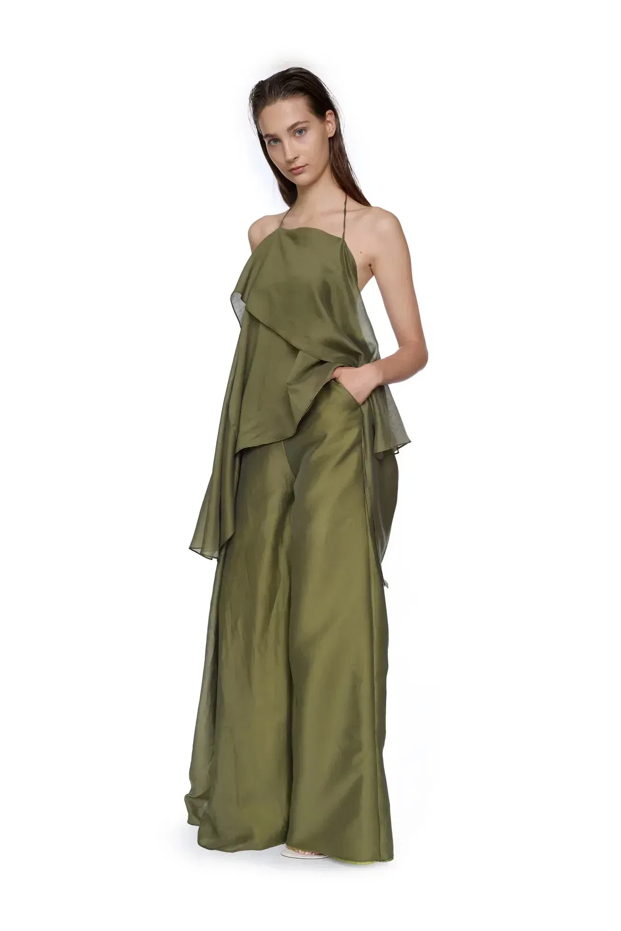 Marques'Almeida Double Layered Boyfriend Style Trousers in Green