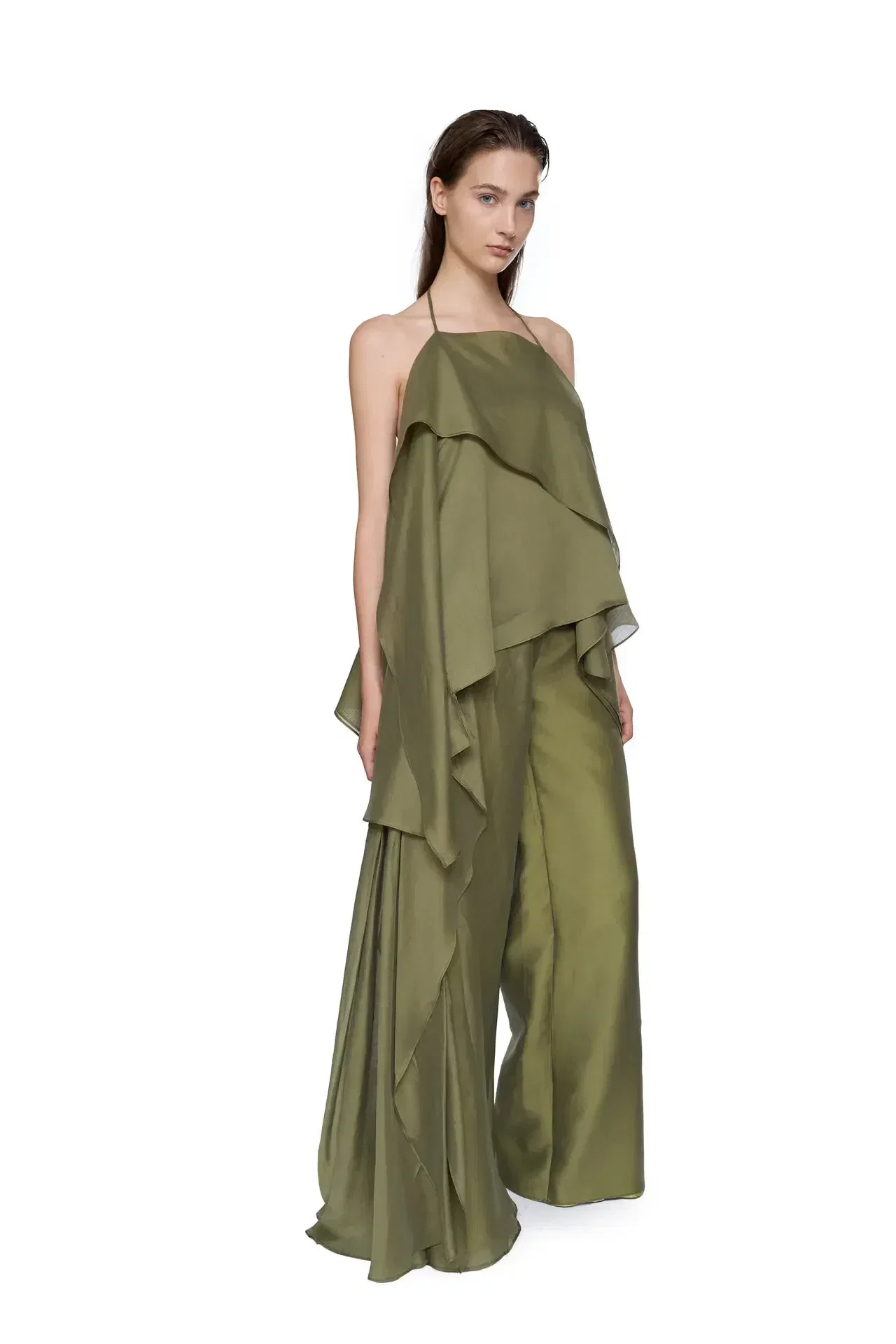 Marques'Almeida Double Layered Boyfriend Style Trousers in Green