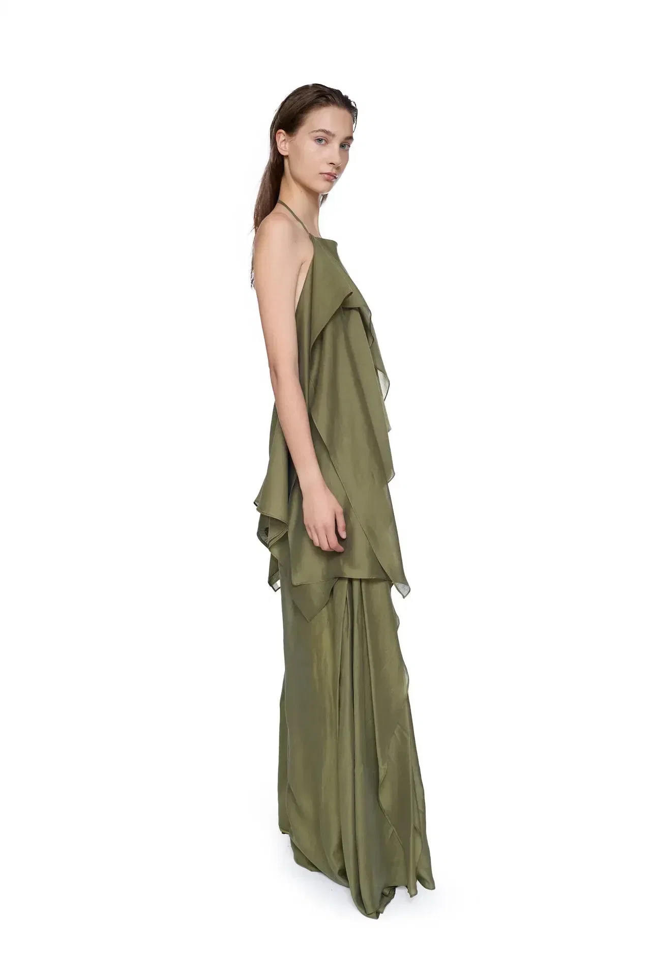 Marques'Almeida Double Layered Boyfriend Style Trousers in Green