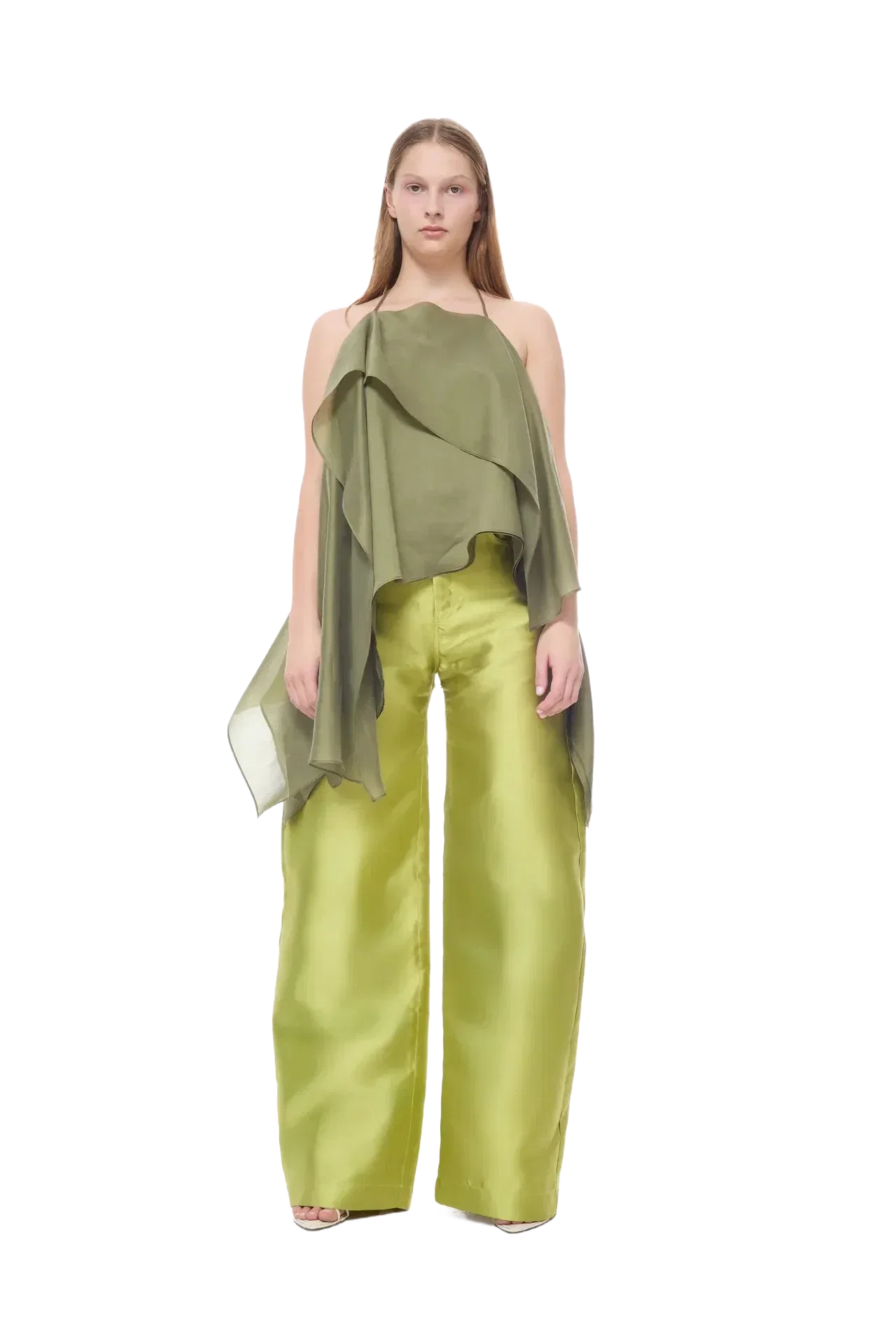 Marques'Almeida Double Layered Voile Scarf Sleeveless Top in Green