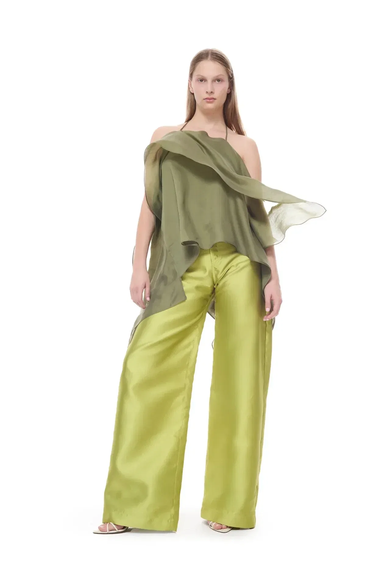Marques'Almeida Double Layered Voile Scarf Sleeveless Top in Green