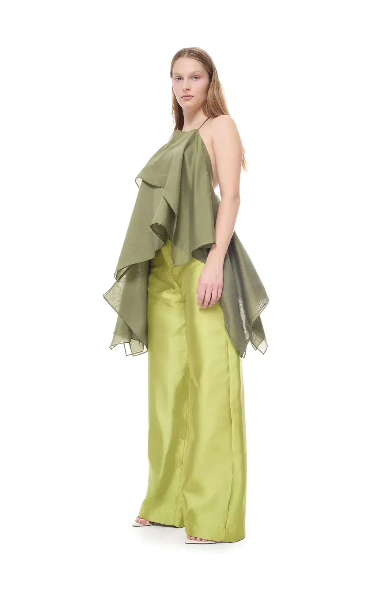 Marques'Almeida Double Layered Voile Scarf Sleeveless Top in Green