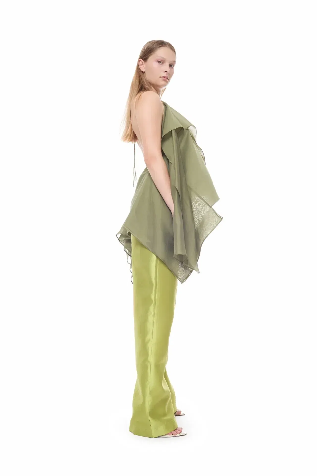 Marques'Almeida Double Layered Voile Scarf Sleeveless Top in Green