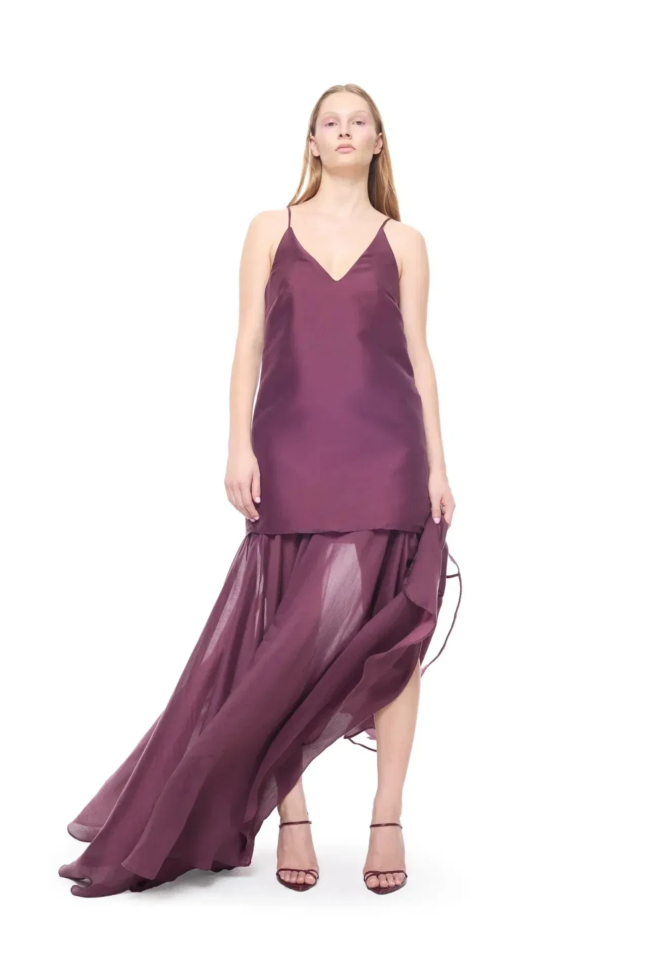Marques'Almeida Double Layered Sleeveless Maxi Dress in Burgundy