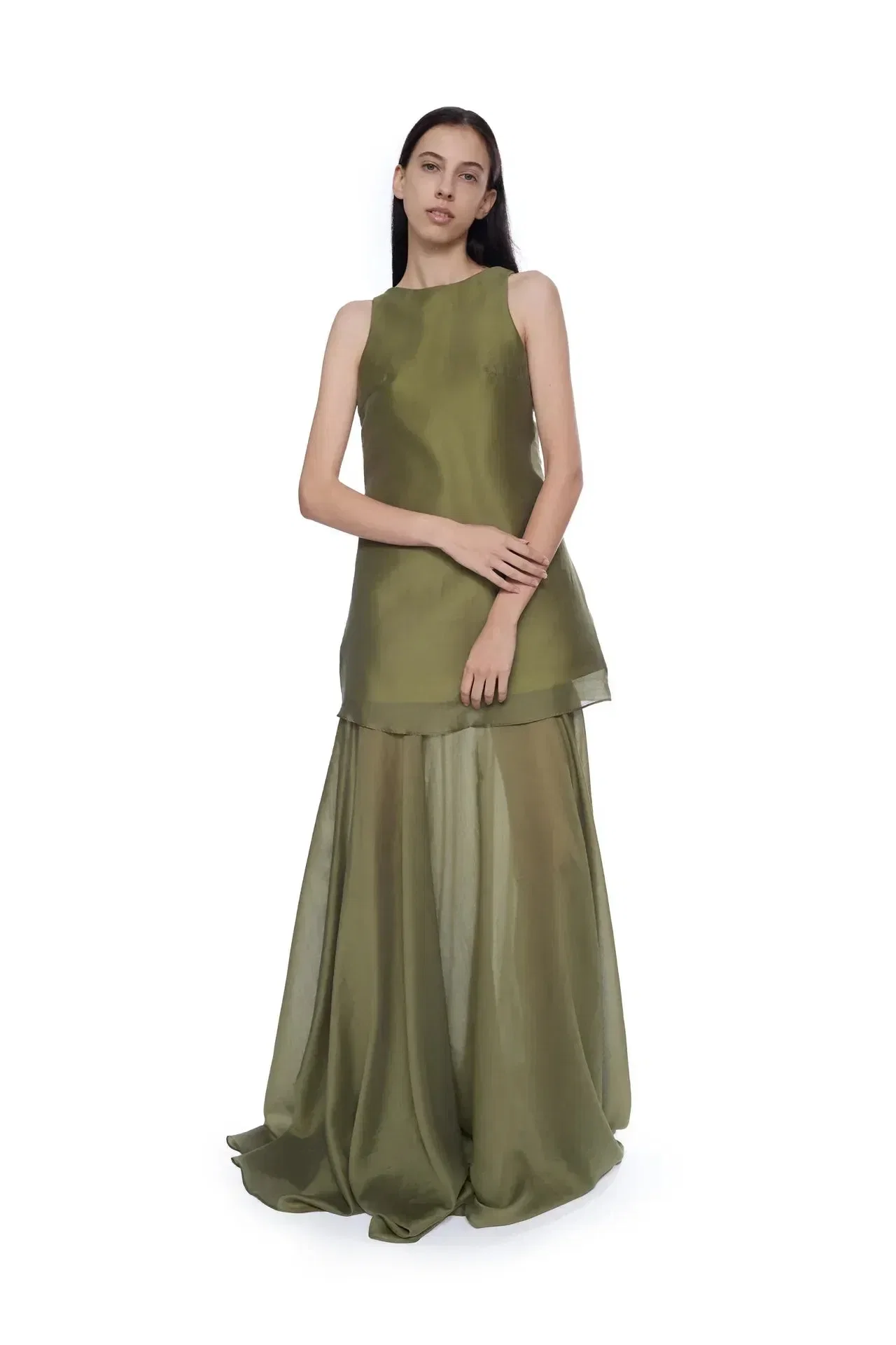 Marques'Almeida Double Layered Sleeveless Maxi Dress in Green