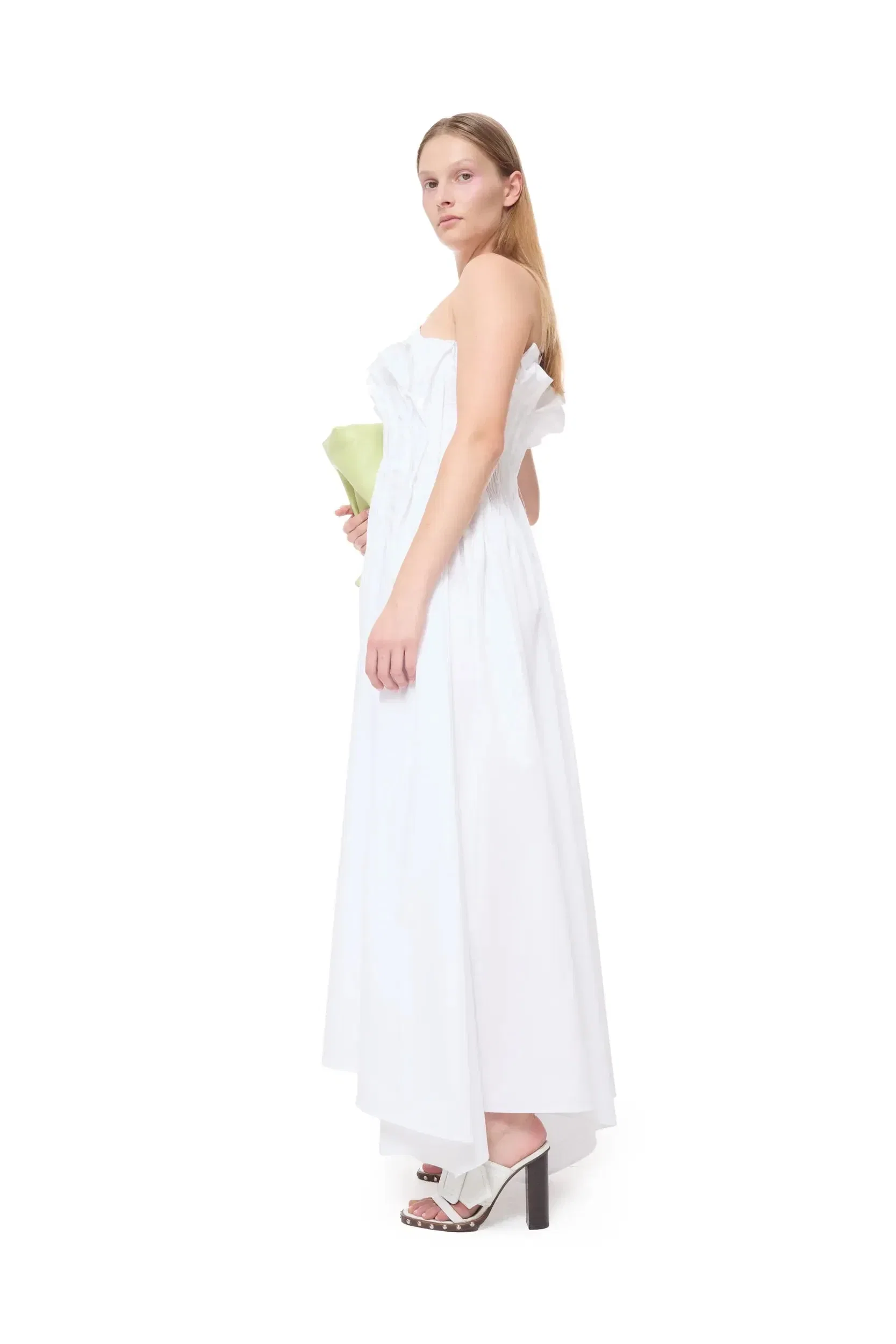 Marques'Almeida Cinched Pleated Organic Cotton Sleeveless Midi Dress in White