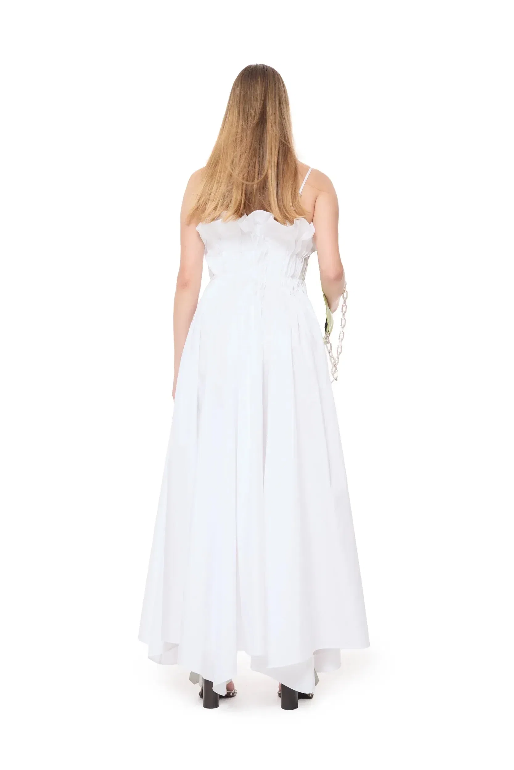Marques'Almeida Cinched Pleated Organic Cotton Sleeveless Midi Dress in White
