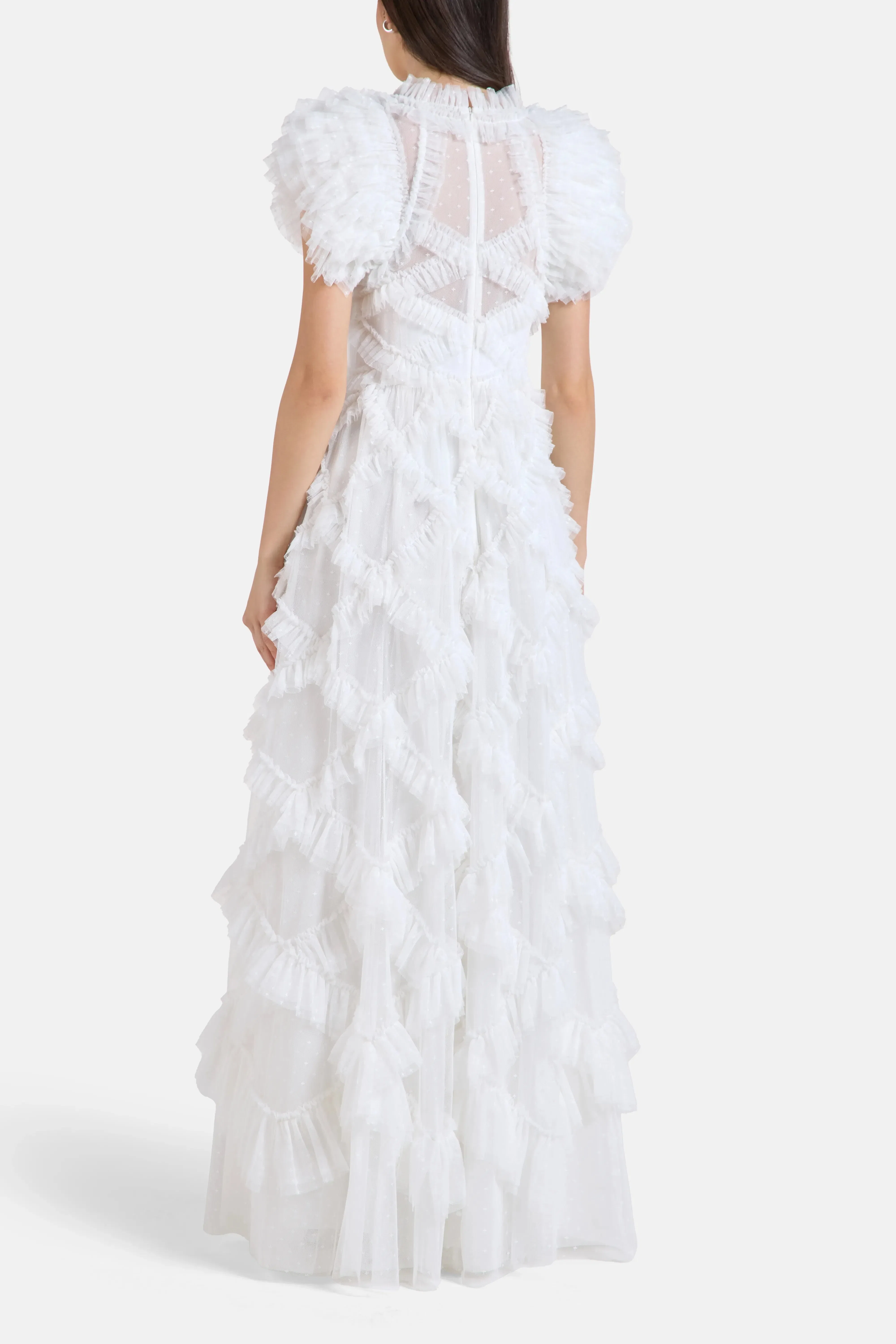 Needle & Thread Genevieve Ruffles Evening Dress in White