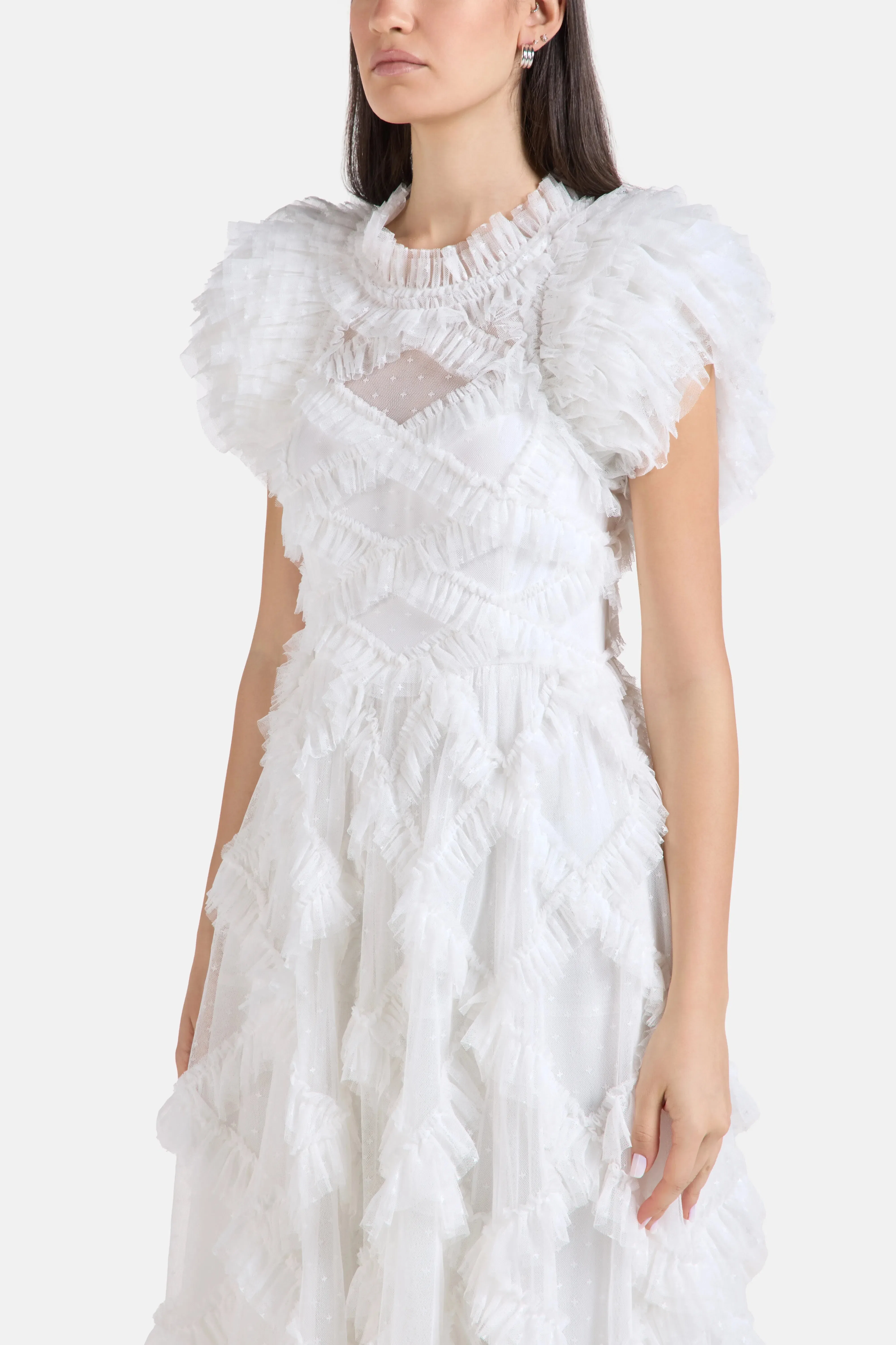 Needle & Thread Genevieve Ruffles Evening Dress in White