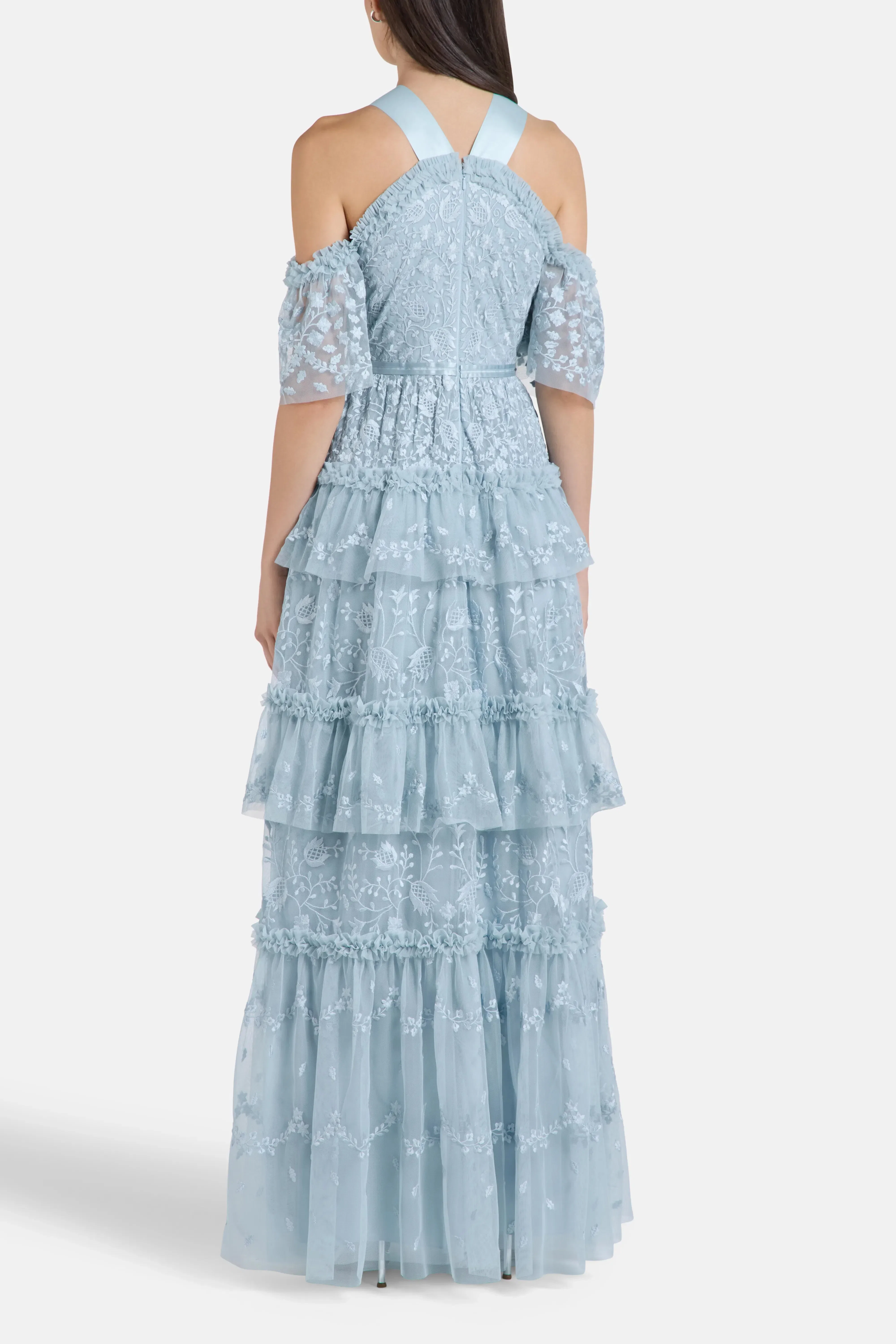 Needle & Thread Primrose Ruffles Floral Evening Dress in Blue