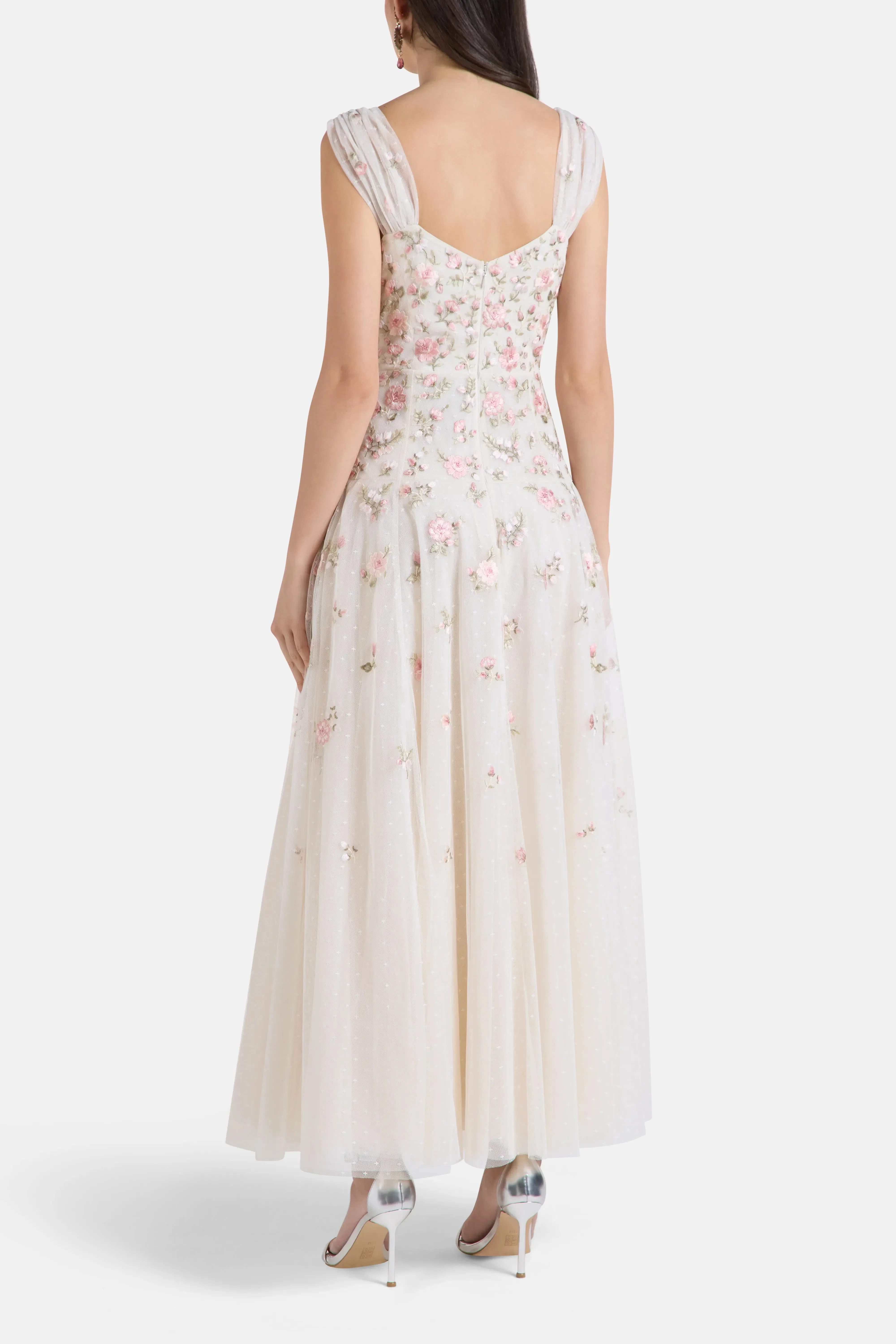 Needle & Thread Mayflower Ditsy Floral Sleeveless Evening Dress in Cream