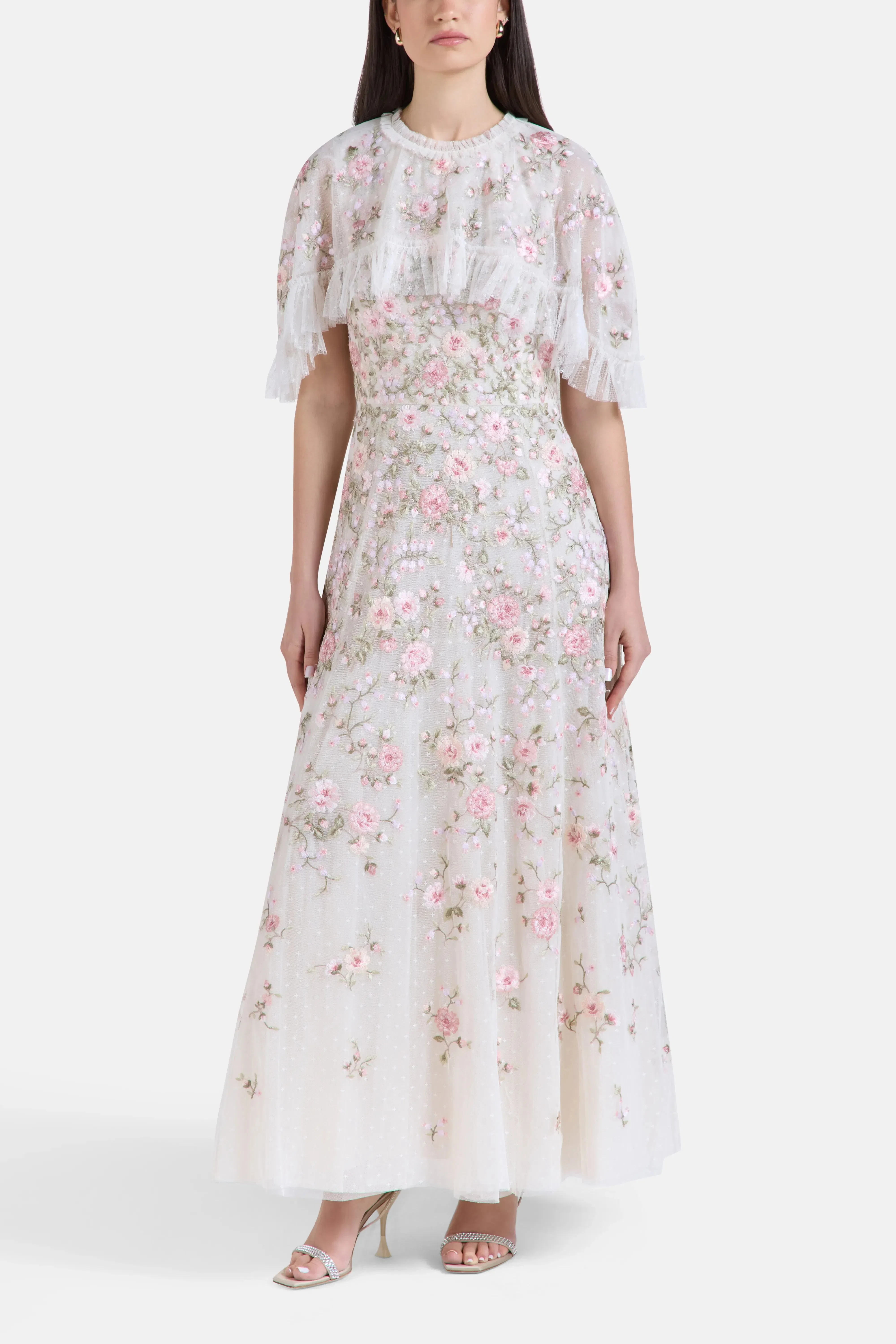 Needle & Thread Eden Rose Floral Evening Dress in Cream