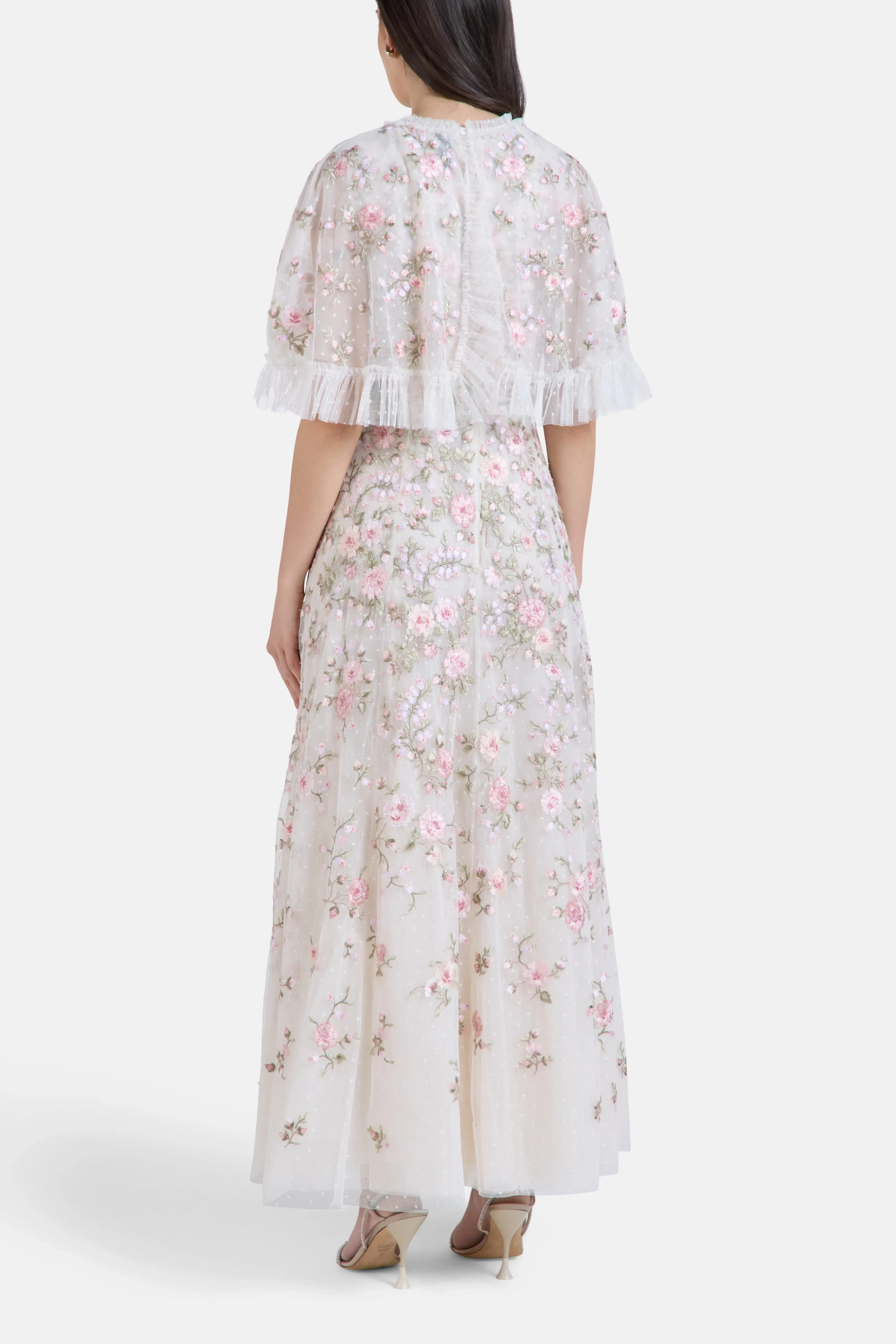 Needle & Thread Eden Rose Floral Evening Dress in Cream
