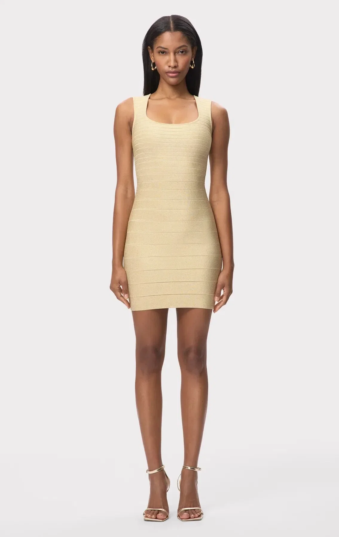 Hervé Léger Mirabel Sleeveless Metallic Bandage Knit Mini Dress in Gold