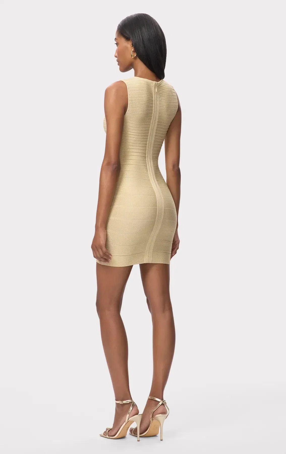 Hervé Léger Mirabel Sleeveless Metallic Bandage Knit Mini Dress in Gold