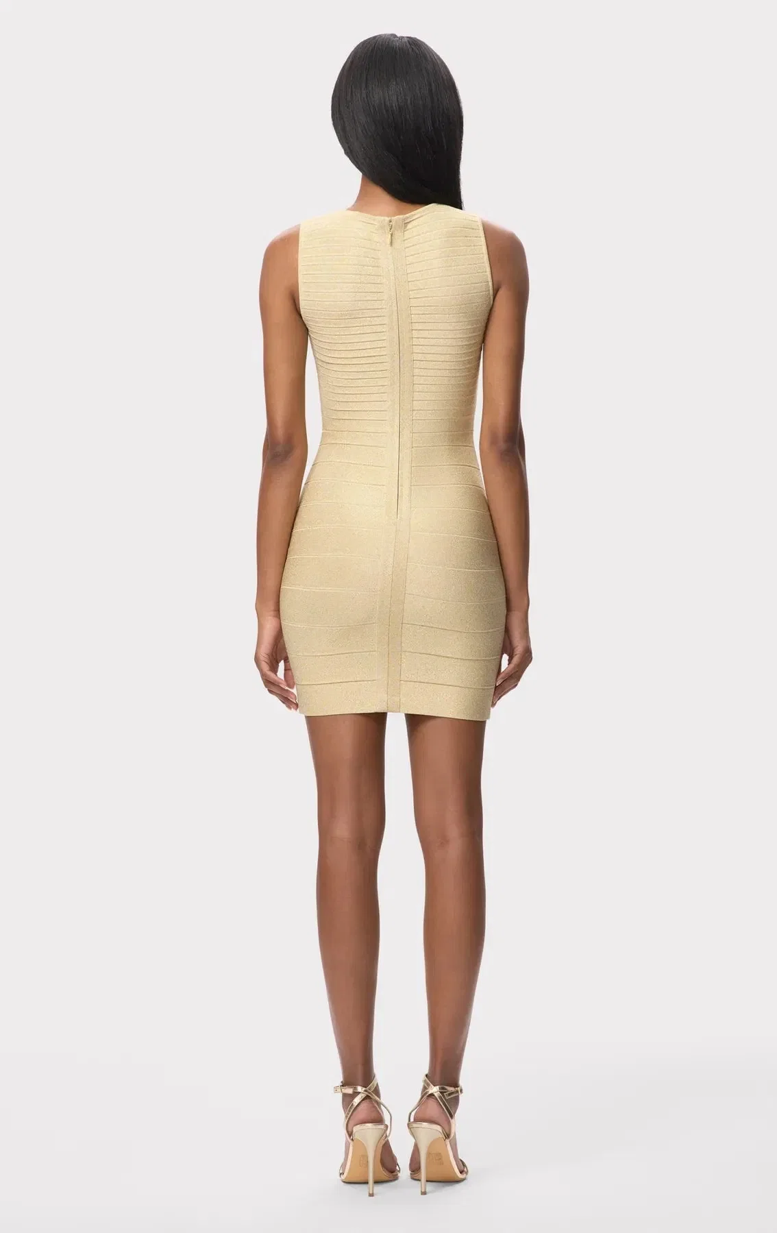 Hervé Léger Mirabel Sleeveless Metallic Bandage Knit Mini Dress in Gold