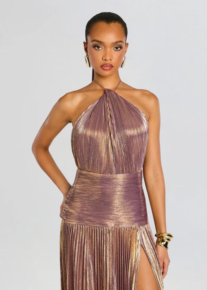 Retrofete Thalia Halter Neck Evening Dress in Gold