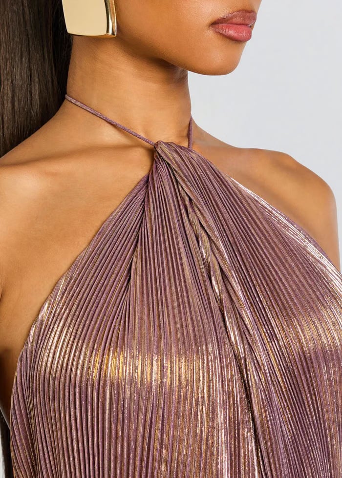 Retrofete Thalia Halter Neck Evening Dress in Gold