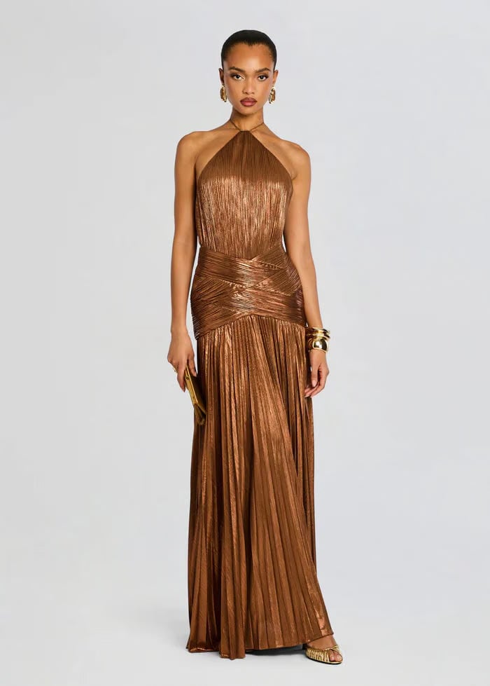 Retrofete Amberley Halter Neck Evening Dress in Brown