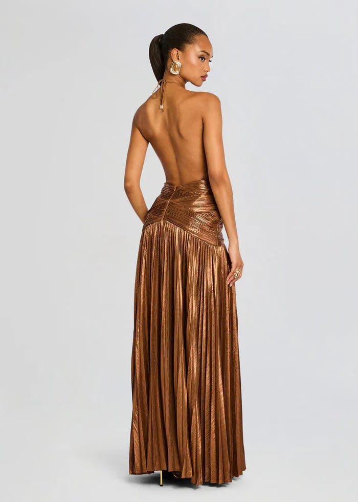 Retrofete Amberley Halter Neck Evening Dress in Brown