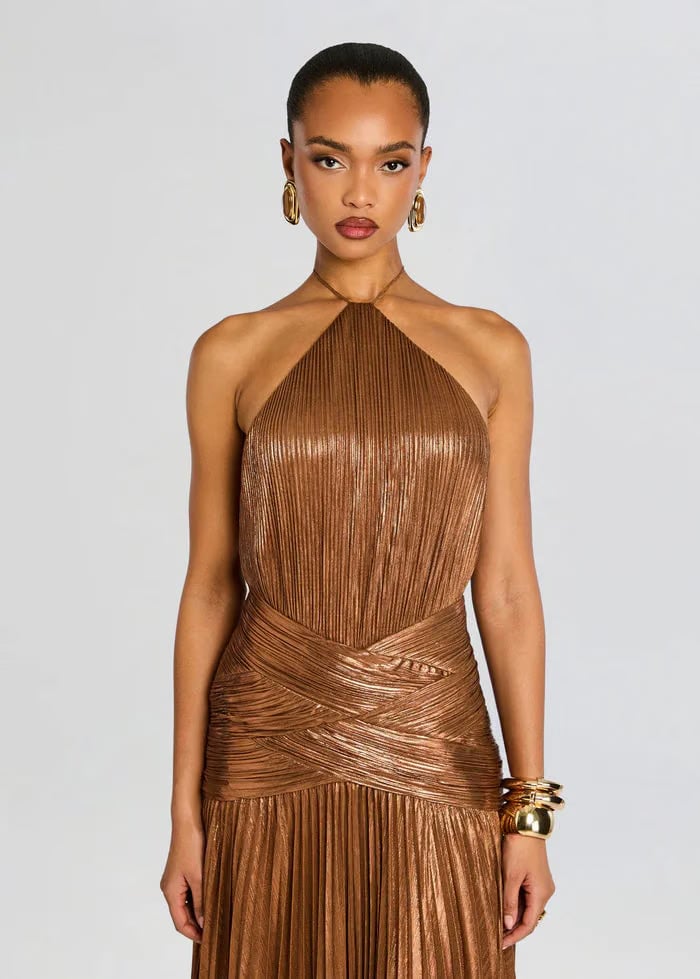Retrofete Amberley Halter Neck Evening Dress in Brown