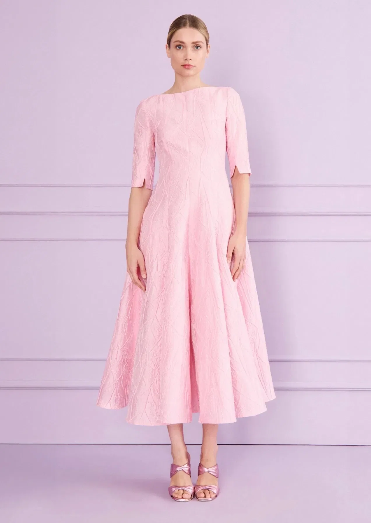 Talbot Runhof Mikado Jacquard Midi Dress in Pink