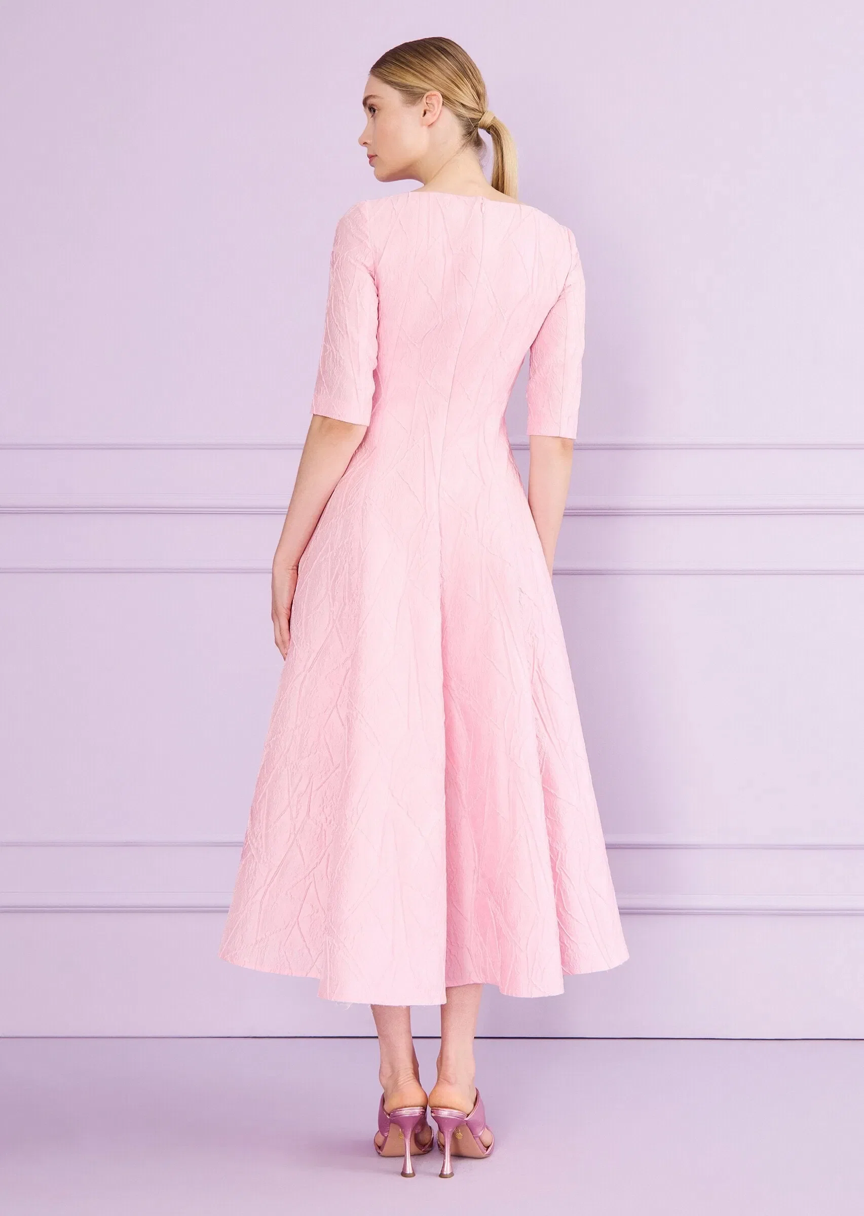 Talbot Runhof Mikado Jacquard Midi Dress in Pink