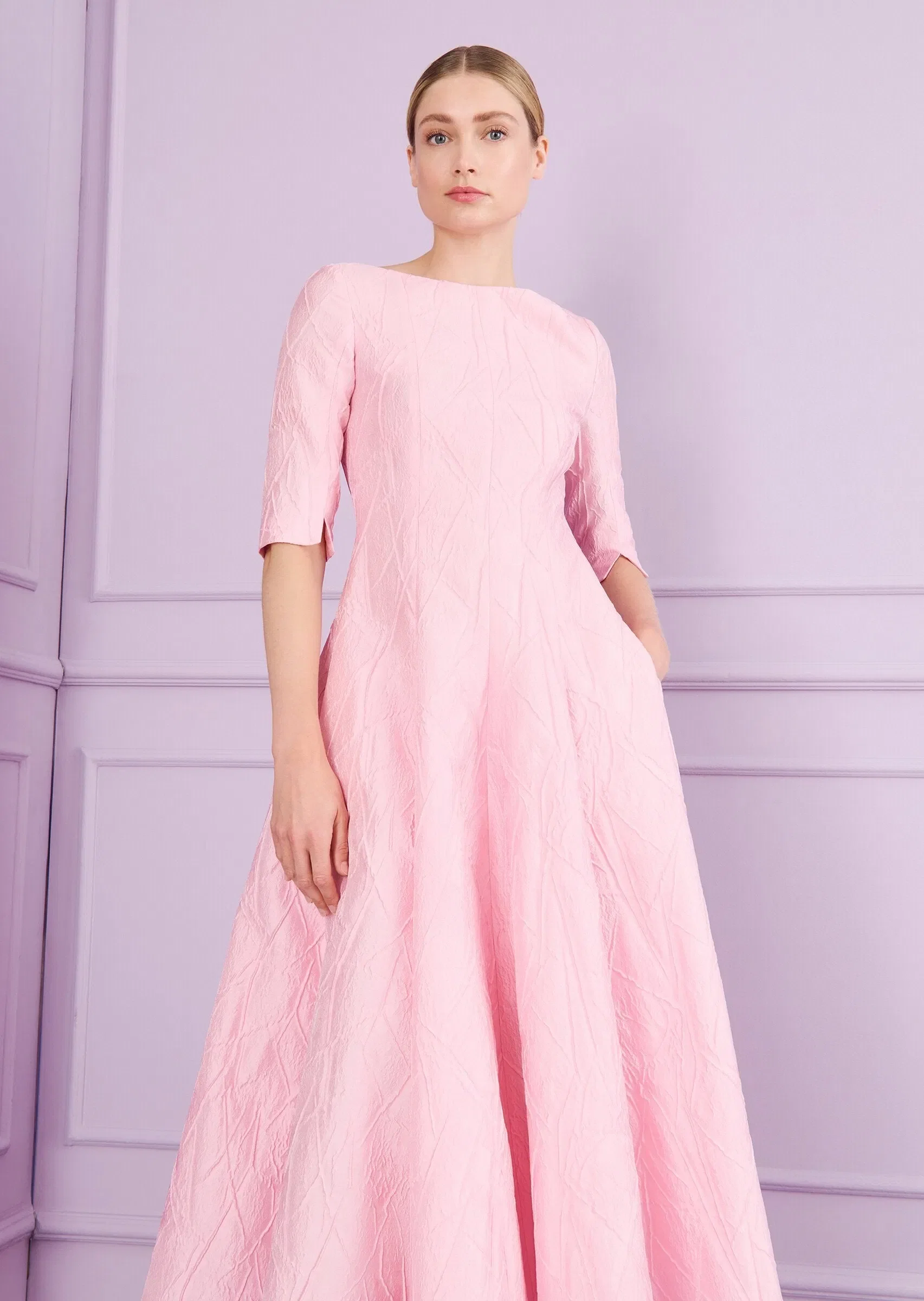 Talbot Runhof Mikado Jacquard Midi Dress in Pink