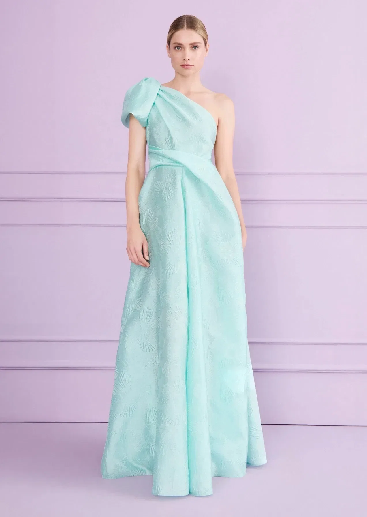 Talbot Runhof Anemone Jacquard One Shoulder Evening Dress in Blue