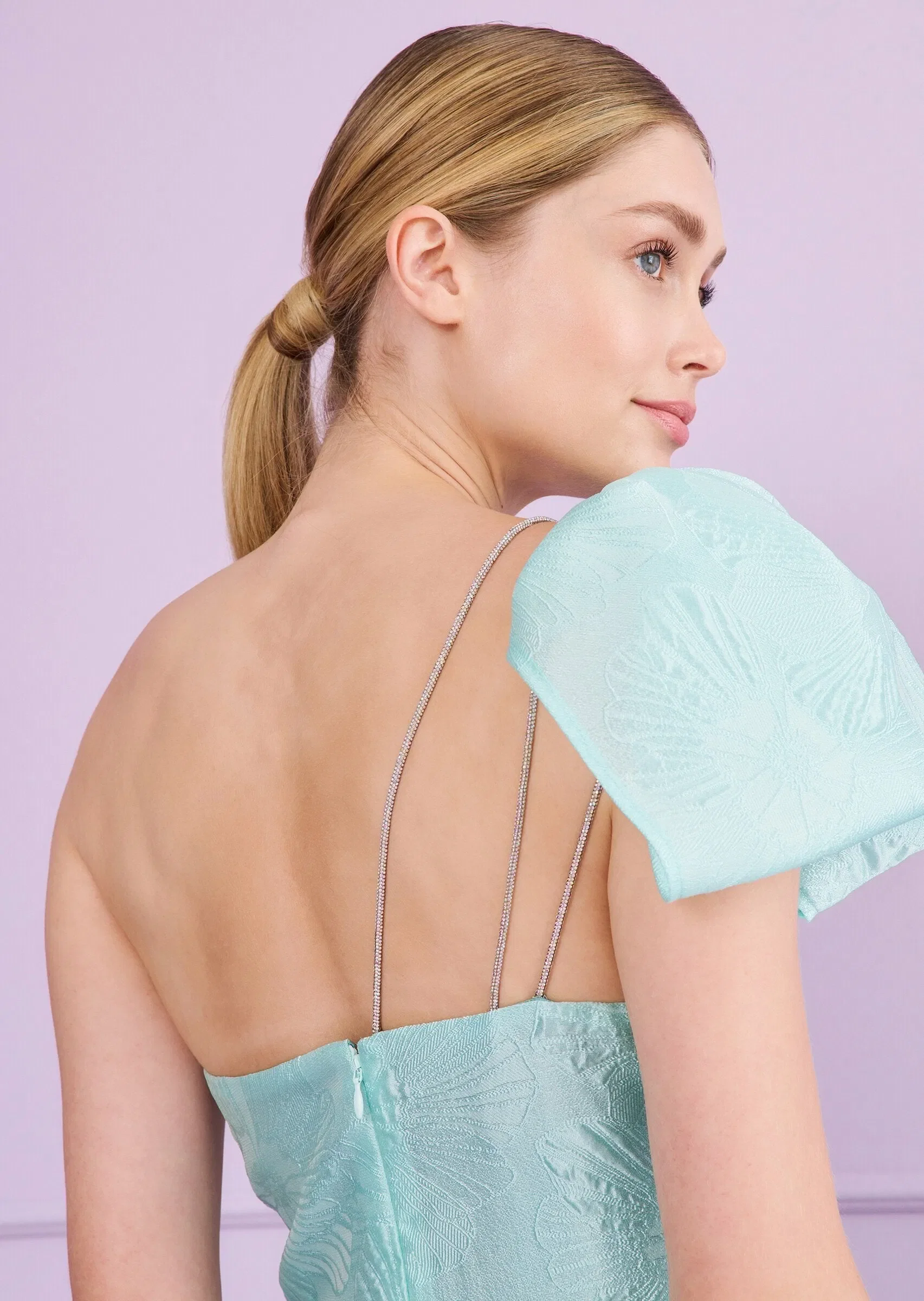 Talbot Runhof Anemone Jacquard One Shoulder Evening Dress in Blue