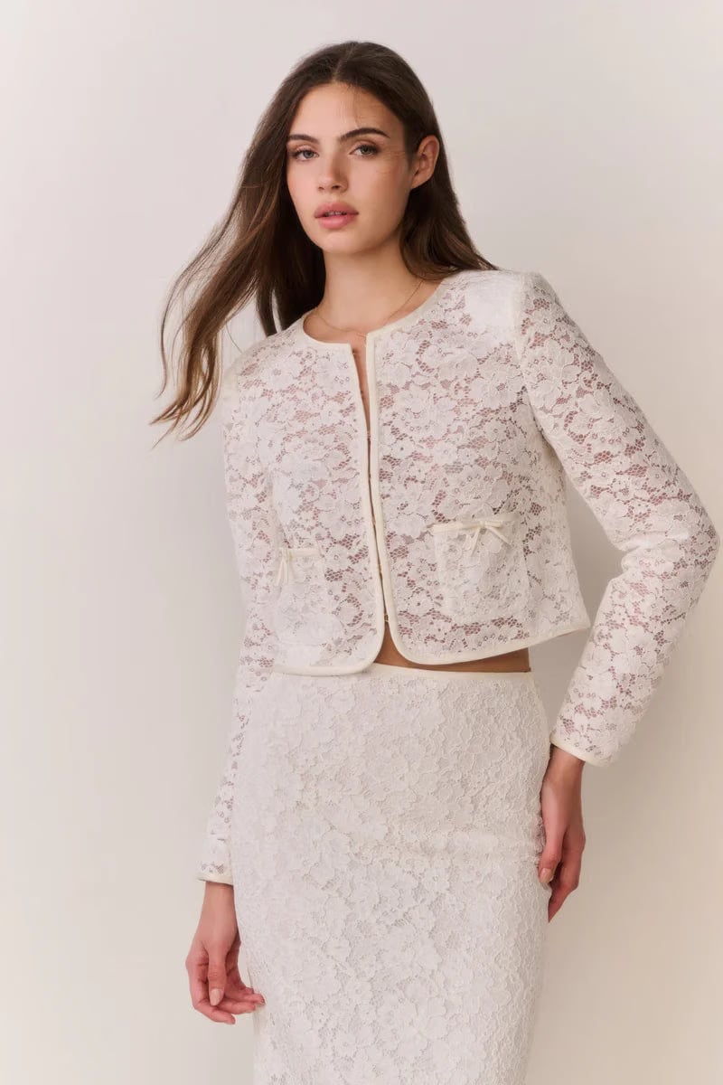 LoveShackFancy Junetta Cropped Cotton Lace Jacket in Cream