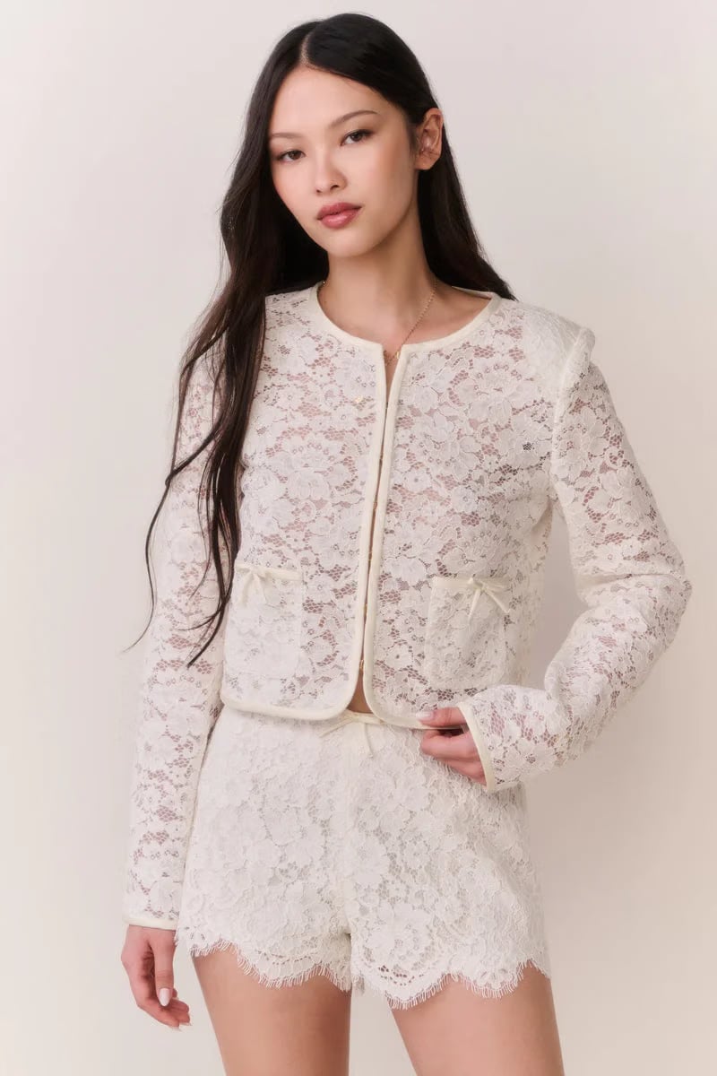 LoveShackFancy Junetta Cropped Cotton Lace Jacket in Cream