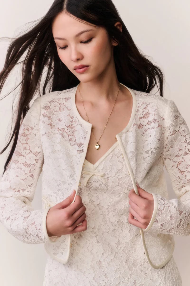 LoveShackFancy Junetta Cropped Cotton Lace Jacket in Cream