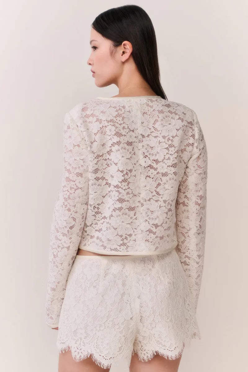 LoveShackFancy Junetta Cropped Cotton Lace Jacket in Cream