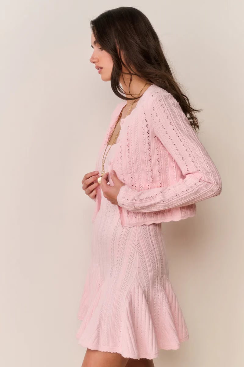 LoveShackFancy Peridot Stretch Pointelle Cardigan in Pink