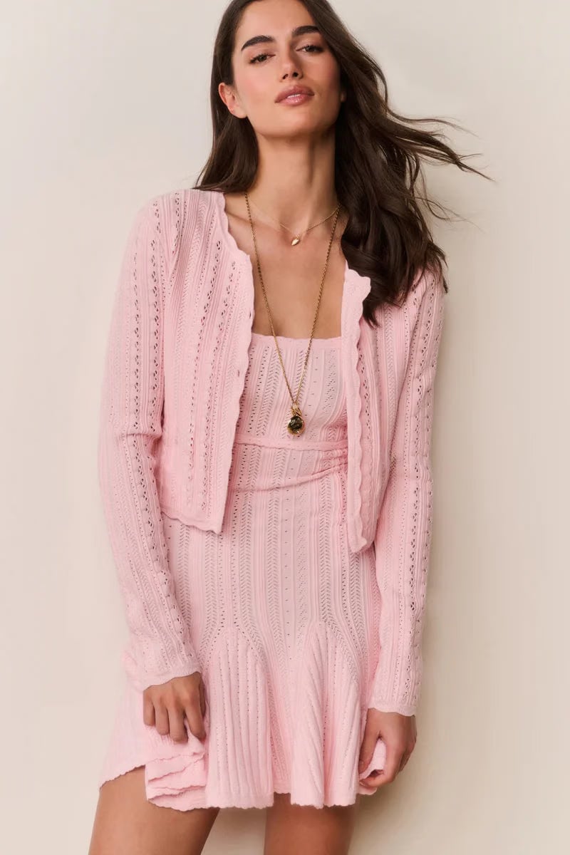 LoveShackFancy Peridot Stretch Pointelle Cardigan in Pink