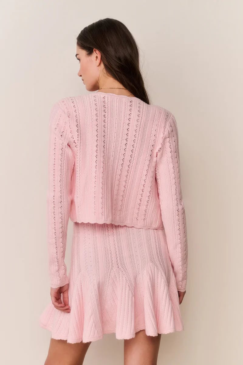 LoveShackFancy Peridot Stretch Pointelle Cardigan in Pink