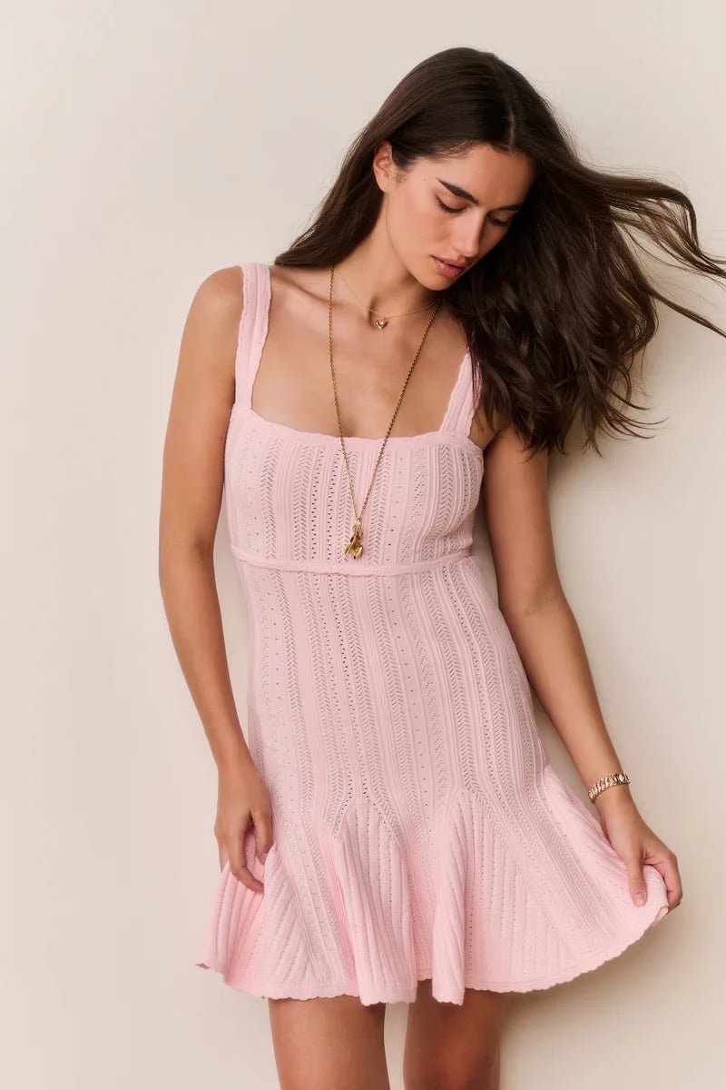 LoveShackFancy Tabatha Stretch Pointelle Knit Sleeveless Mini Dress in Pink