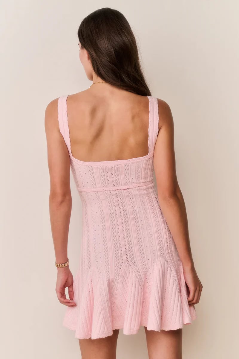 LoveShackFancy Tabatha Stretch Pointelle Knit Sleeveless Mini Dress in Pink
